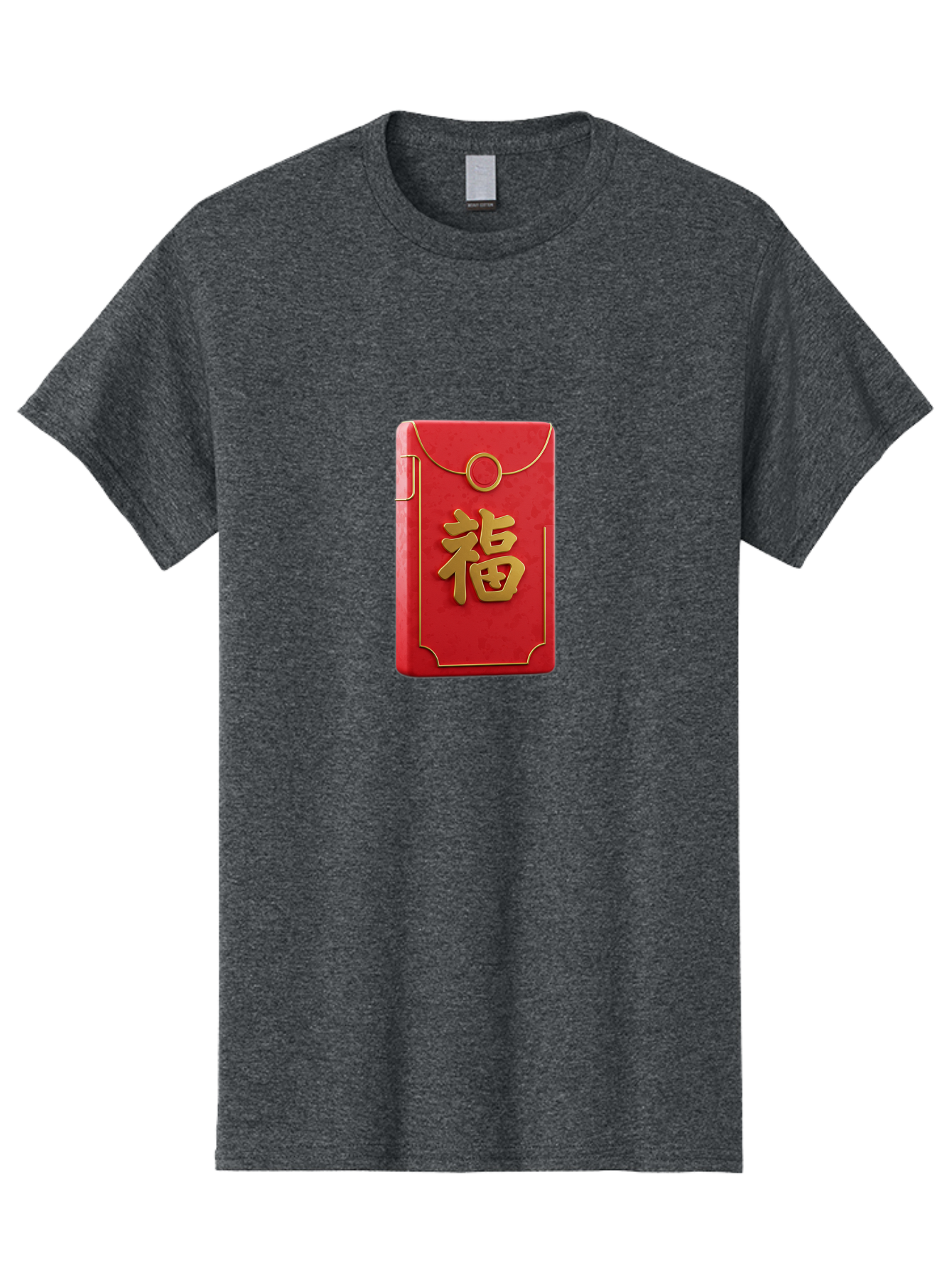 Red-Envelope-With-Fu-Symbol Men'S Graphic Tee, 100% Cotton, Comfortable Casual Summer Wear, Machine Washable, Red Envelope, Gold Trim, Chinese Character, Fu Symbol, Good Luck, Prosperity, Chinese New Year, Red Packet, Gold Accents, Bab328
