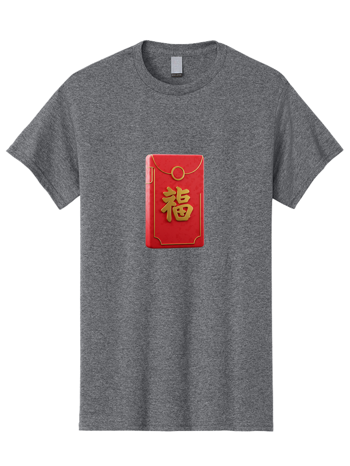 Red-Envelope-With-Fu-Symbol Men'S Graphic Tee, 100% Cotton, Comfortable Casual Summer Wear, Machine Washable, Red Envelope, Gold Trim, Chinese Character, Fu Symbol, Good Luck, Prosperity, Chinese New Year, Red Packet, Gold Accents, Bab328