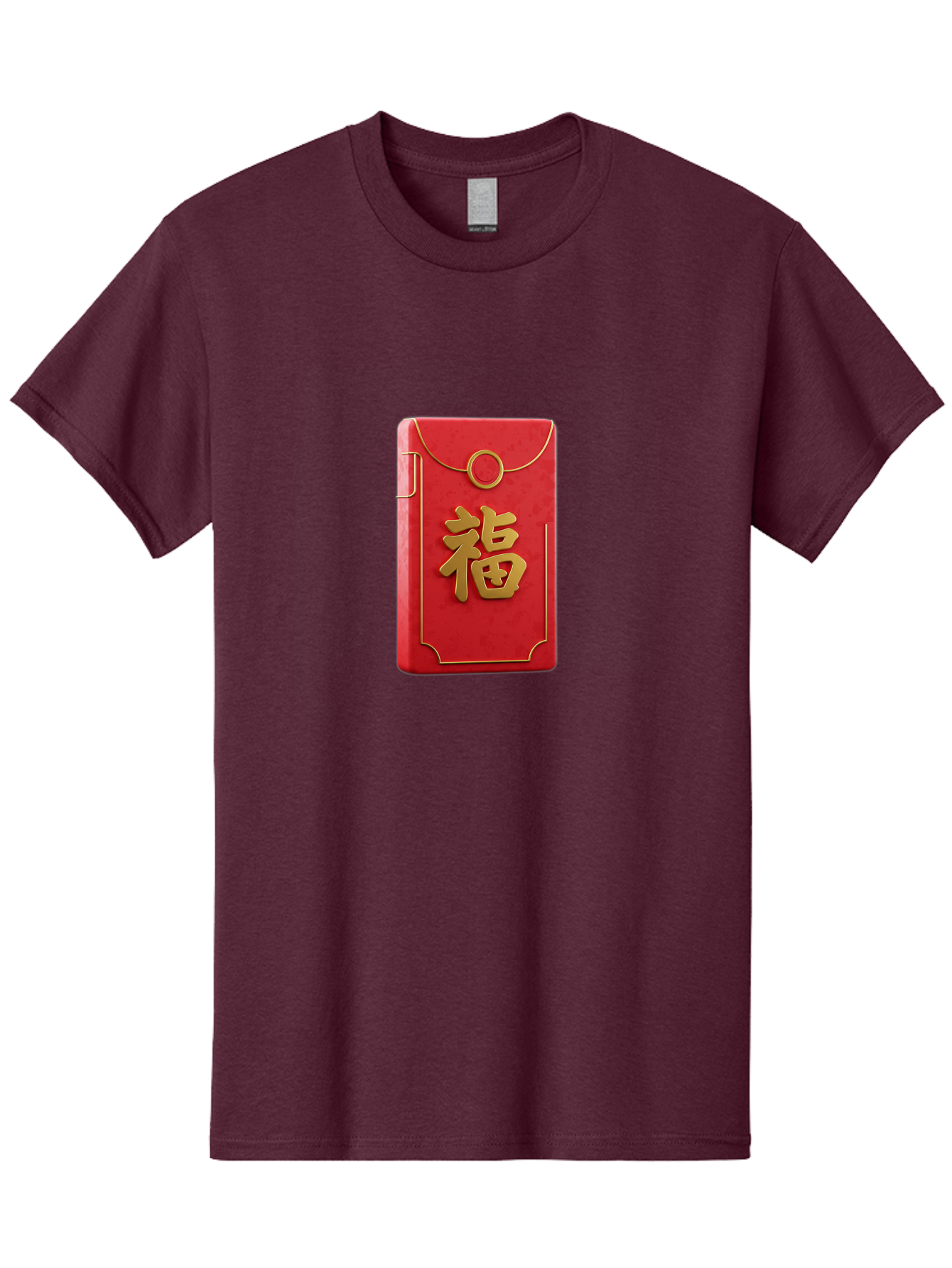 Red-Envelope-With-Fu-Symbol Men'S Graphic Tee, 100% Cotton, Comfortable Casual Summer Wear, Machine Washable, Red Envelope, Gold Trim, Chinese Character, Fu Symbol, Good Luck, Prosperity, Chinese New Year, Red Packet, Gold Accents, Bab328