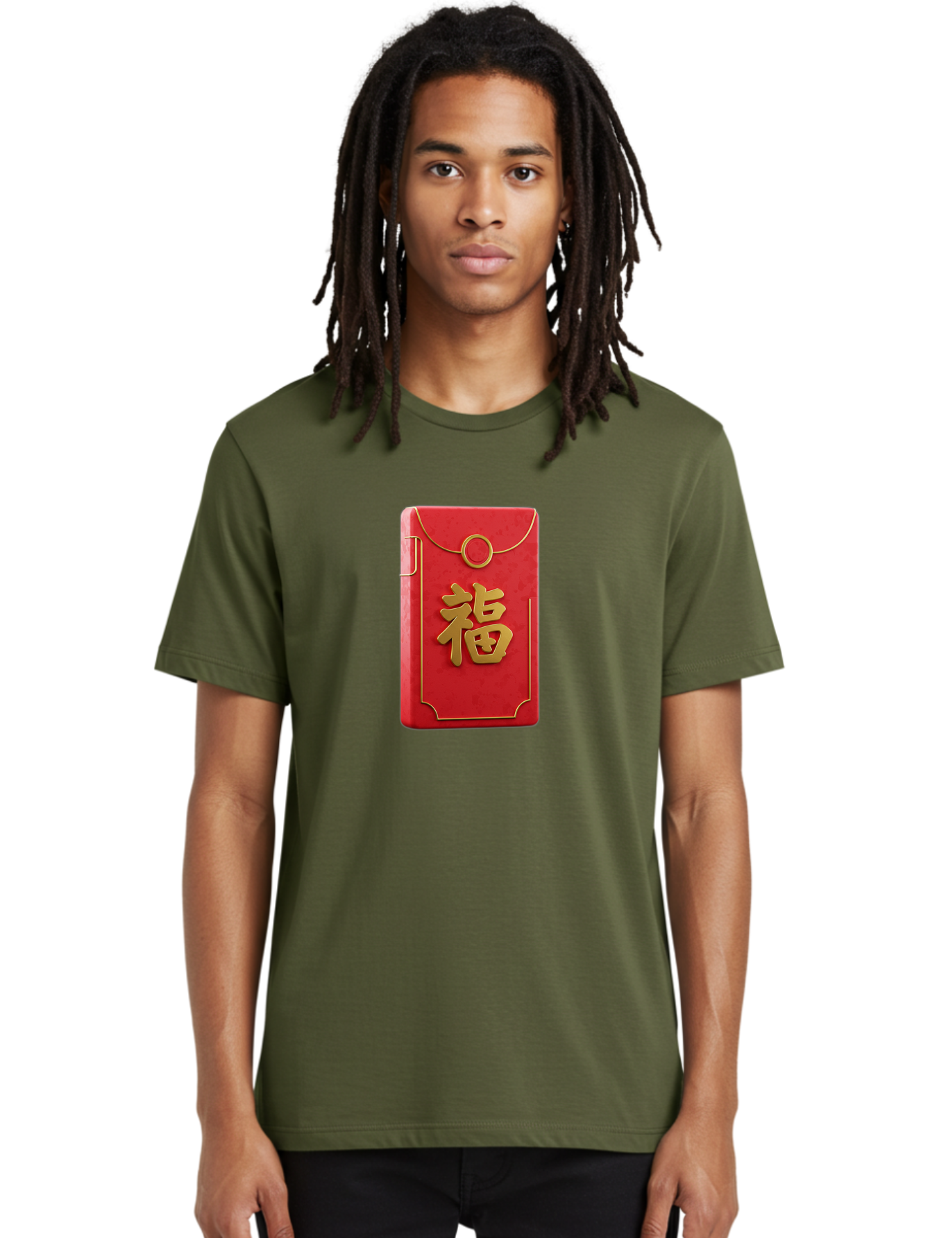 Red-Envelope-With-Fu-Symbol Men'S Graphic Tee, 100% Cotton, Comfortable Casual Summer Wear, Machine Washable, Red Envelope, Gold Trim, Chinese Character, Fu Symbol, Good Luck, Prosperity, Chinese New Year, Red Packet, Gold Accents, Bab328
