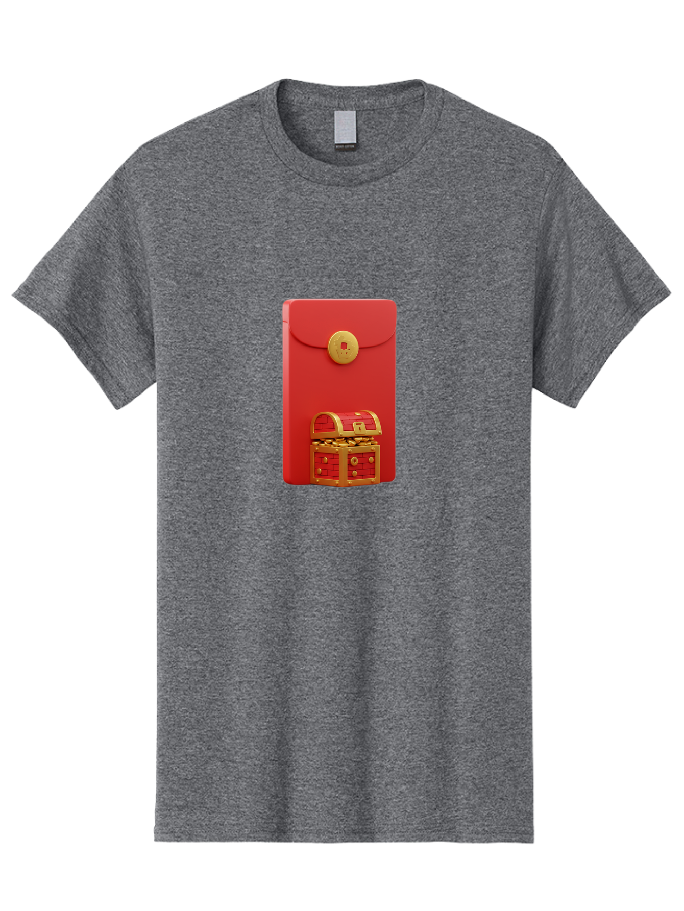 Red-Envelope Men'S Graphic Tee, 100% Cotton, Comfortable Casual Summer Wear, Machine Washable, Red Envelope With Golden Clasp, Treasure Chest Filled With Gold Coins, Prosperity Symbol, Good Fortune, Wealth, Luck, Festive Decoration, Bab329