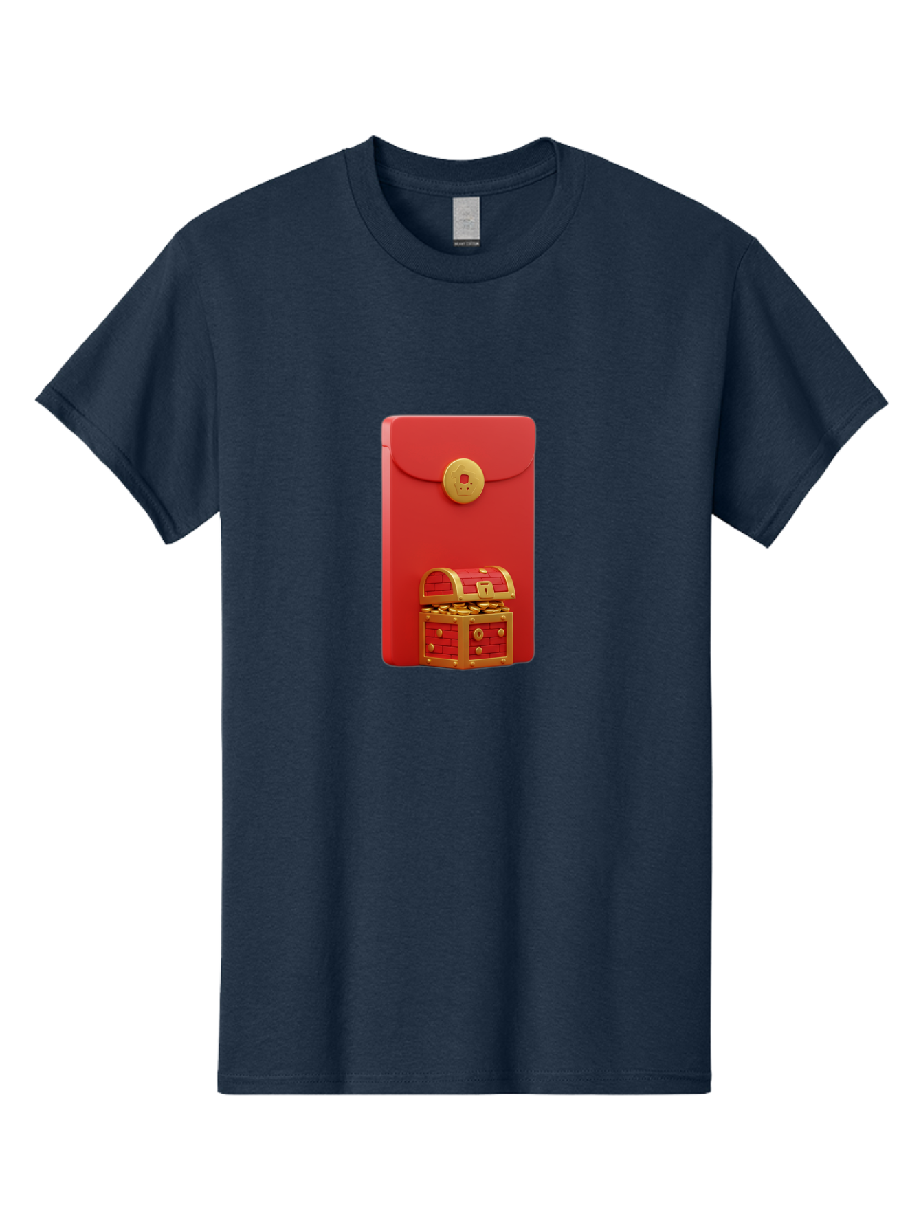 Red-Envelope Men'S Graphic Tee, 100% Cotton, Comfortable Casual Summer Wear, Machine Washable, Red Envelope With Golden Clasp, Treasure Chest Filled With Gold Coins, Prosperity Symbol, Good Fortune, Wealth, Luck, Festive Decoration, Bab329
