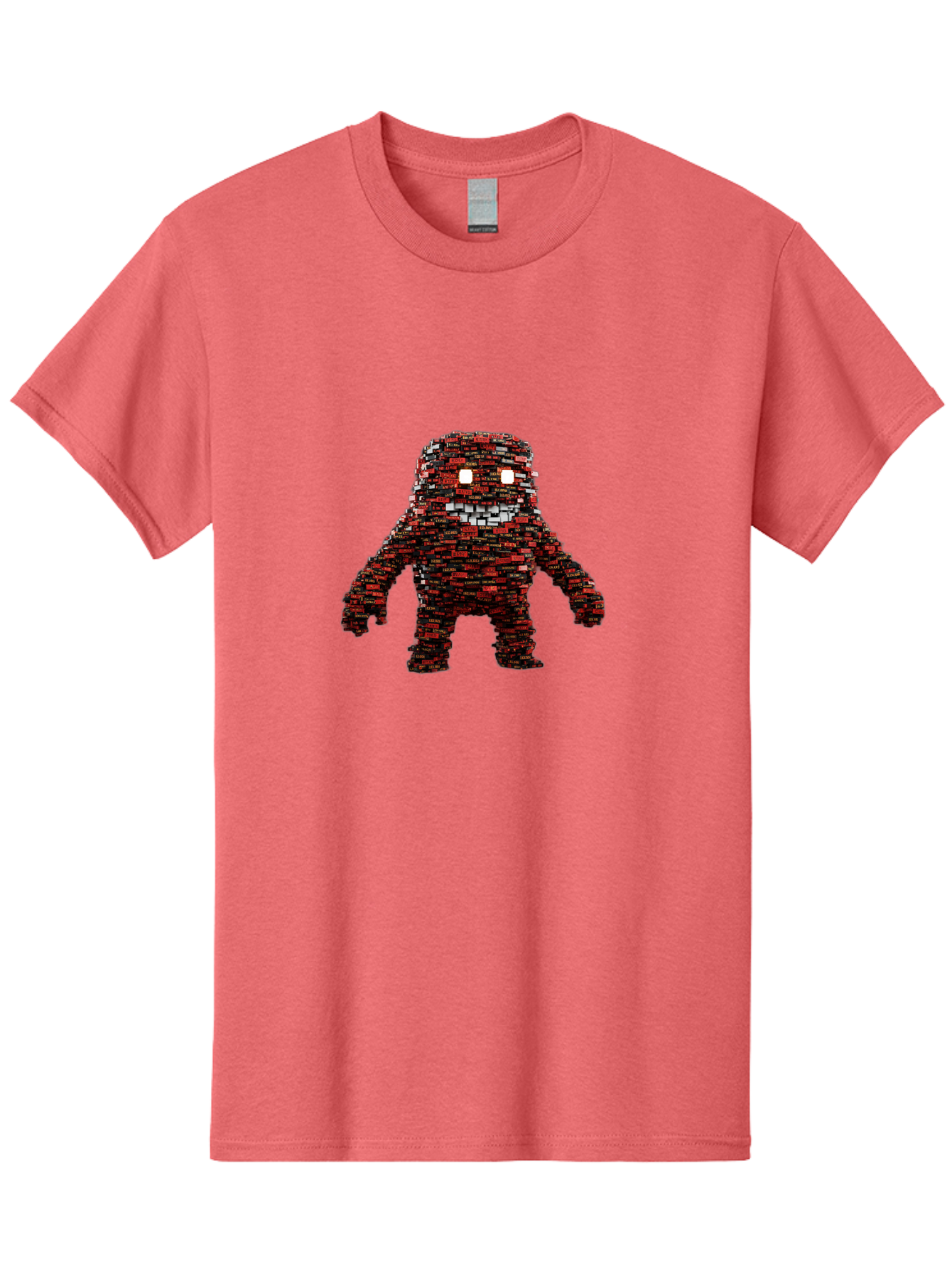 Red-Pixel-Monster Men'S Graphic Tee, 100% Cotton, Comfortable Casual Summer Wear, Machine Washable, Mosaic Art, Pixelated Creature, Red And Black Hues, Glowing Eyes, Abstract Character, Digital Artwork, Creative Design, Futuristic Being, Bab330