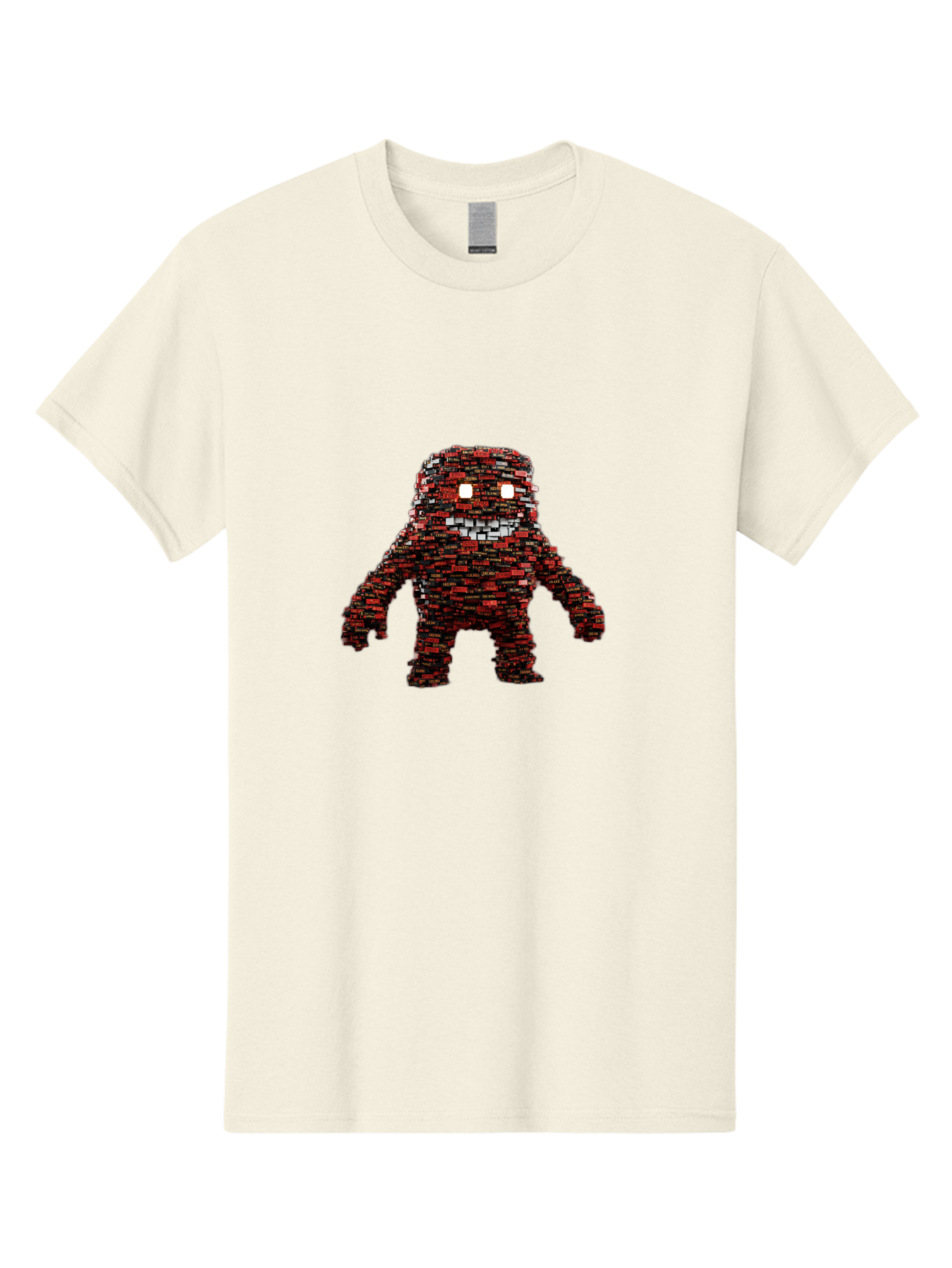Red-Pixel-Monster Men'S Graphic Tee, 100% Cotton, Comfortable Casual Summer Wear, Machine Washable, Mosaic Art, Pixelated Creature, Red And Black Hues, Glowing Eyes, Abstract Character, Digital Artwork, Creative Design, Futuristic Being, Bab330