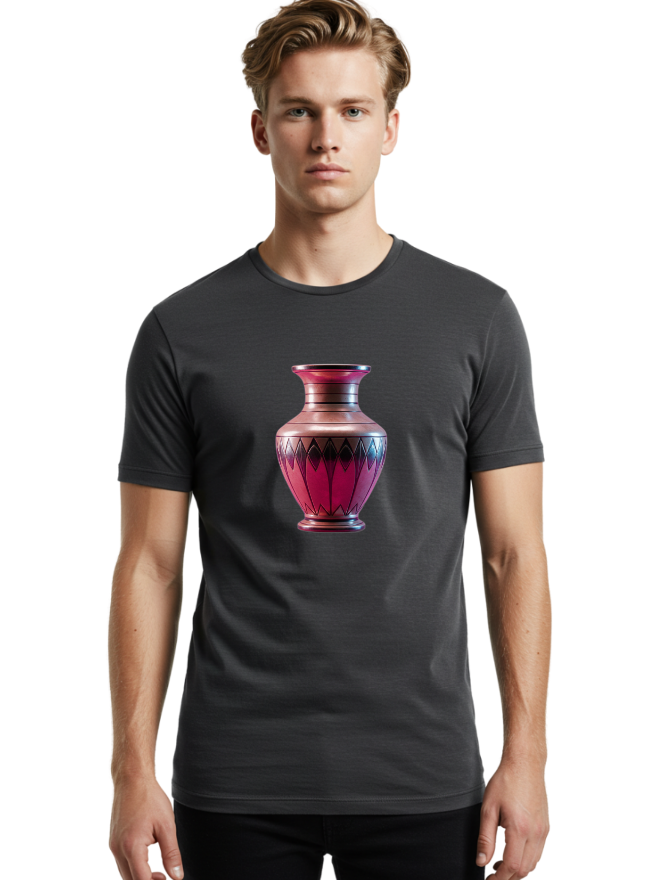 Red-Vase Men'S Graphic Tee, 100% Cotton, Comfortable Casual Summer Wear, Machine Washable, Copper Vase, Metallic Sheen, Geometric Pattern, Luxurious Decor, Home Decor, Elegant Design, Modern Style, Decorative Vase Bab331