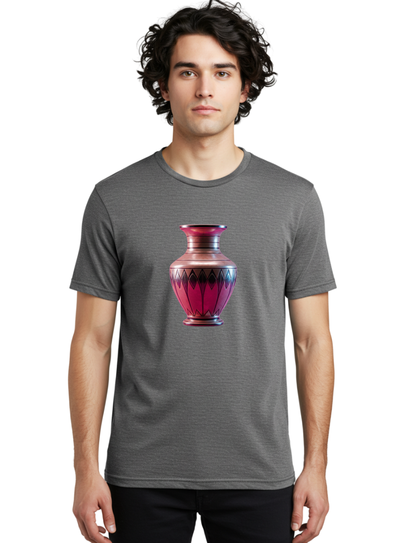 Red-Vase Men'S Graphic Tee, 100% Cotton, Comfortable Casual Summer Wear, Machine Washable, Copper Vase, Metallic Sheen, Geometric Pattern, Luxurious Decor, Home Decor, Elegant Design, Modern Style, Decorative Vase Bab331