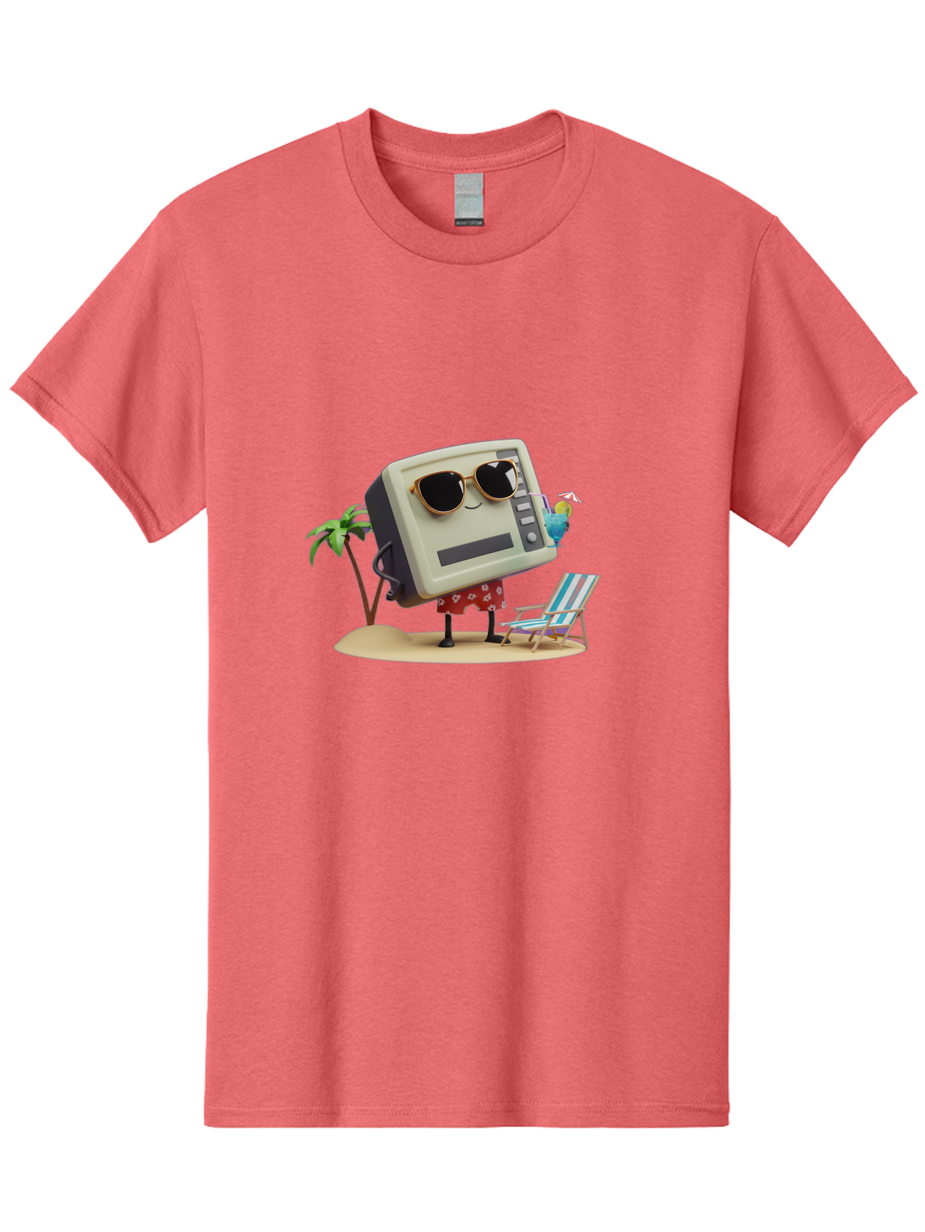 Retro-Crt-Tv Men'S Graphic Tee, 100% Cotton, Comfortable Casual Summer Wear, Machine Washable, Cash Register On Beach, Tropical Getaway, Sunglasses, Floral Skirt, Lounge Chair, Coconut Drink, Palm Trees, Summer Vibes, Fun In The Sun Bab332
