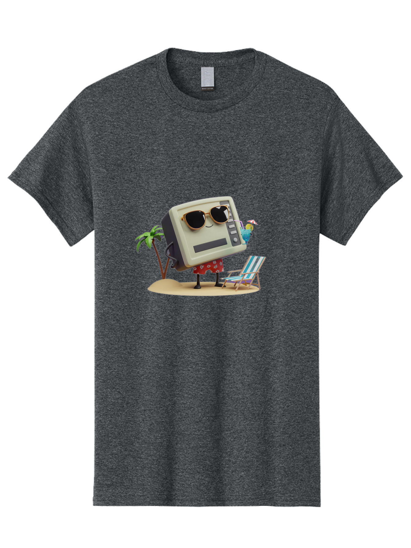 Retro-Crt-Tv Men'S Graphic Tee, 100% Cotton, Comfortable Casual Summer Wear, Machine Washable, Cash Register On Beach, Tropical Getaway, Sunglasses, Floral Skirt, Lounge Chair, Coconut Drink, Palm Trees, Summer Vibes, Fun In The Sun Bab332
