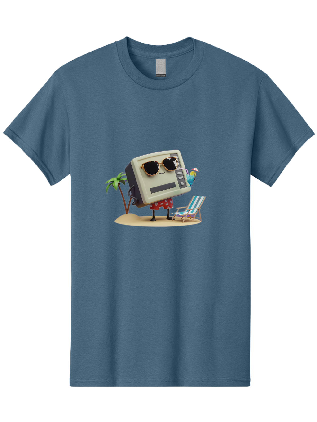Retro-Crt-Tv Men'S Graphic Tee, 100% Cotton, Comfortable Casual Summer Wear, Machine Washable, Cash Register On Beach, Tropical Getaway, Sunglasses, Floral Skirt, Lounge Chair, Coconut Drink, Palm Trees, Summer Vibes, Fun In The Sun Bab332
