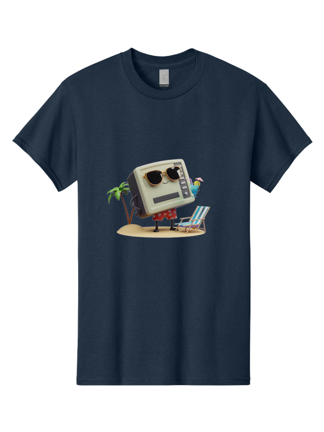 Retro-Crt-Tv Men'S Graphic Tee, 100% Cotton, Comfortable Casual Summer Wear, Machine Washable, Cash Register On Beach, Tropical Getaway, Sunglasses, Floral Skirt, Lounge Chair, Coconut Drink, Palm Trees, Summer Vibes, Fun In The Sun Bab332