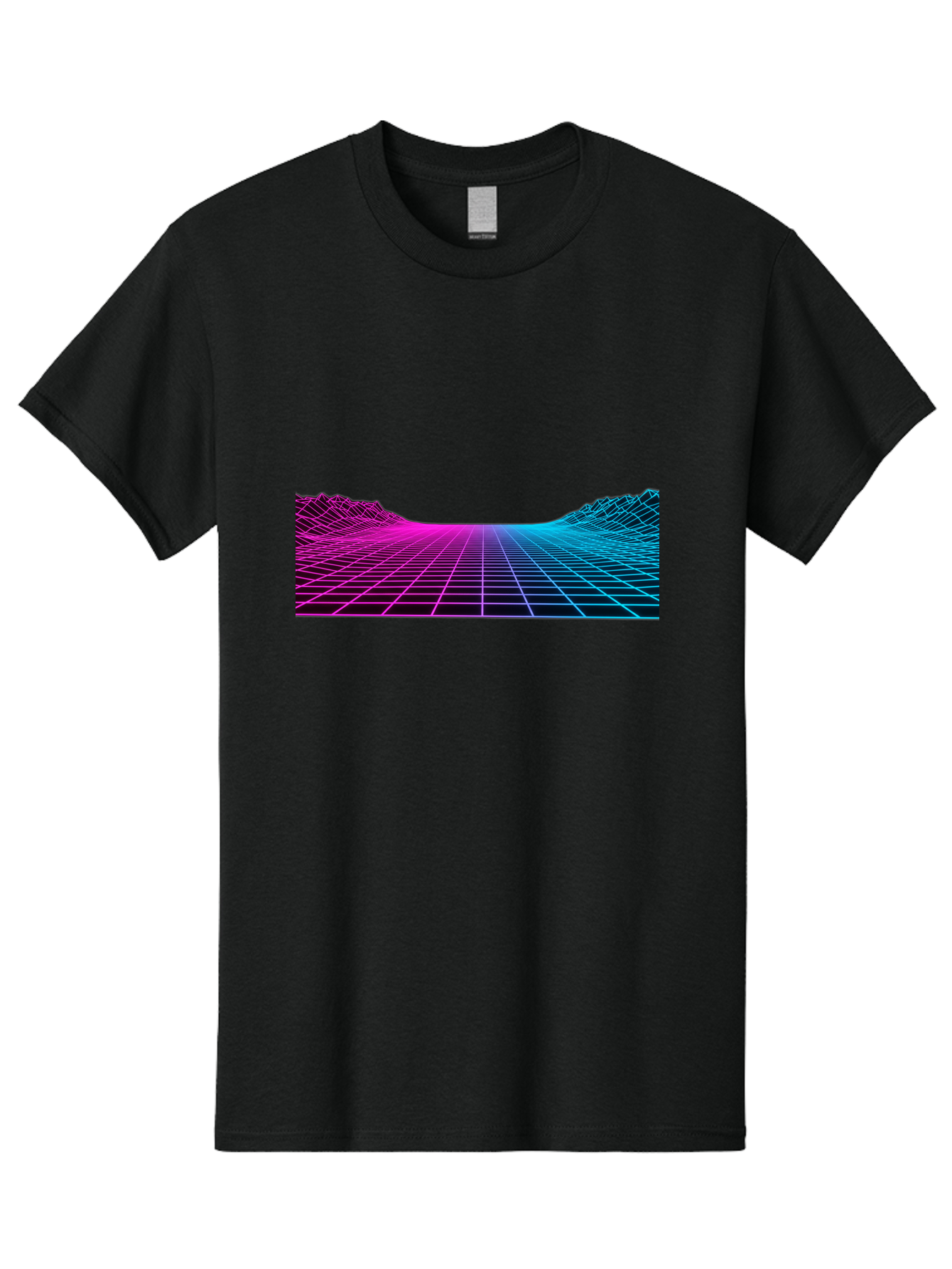 Retro-Futuristic-Grid-Landscape Men'S Graphic Tee, 100% Cotton, Comfortable Casual Summer Wear, Machine Washable, Retro Futuristic Landscape, Neon Grid, Synthwave Style, Futuristic Terrain, 80S Aesthetic, Digital Art, Vibrant Colors, Bab333