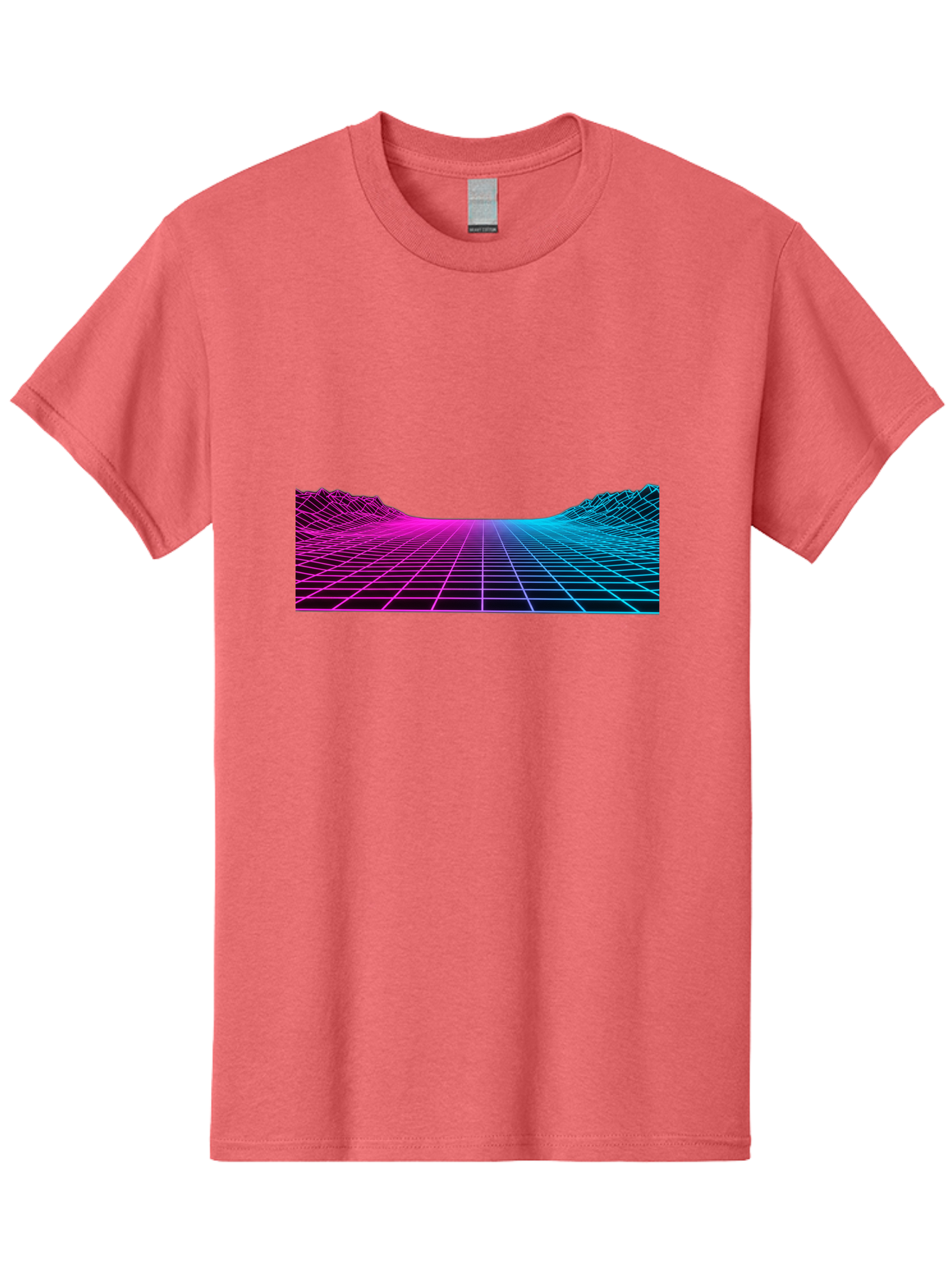 Retro-Futuristic-Grid-Landscape Men'S Graphic Tee, 100% Cotton, Comfortable Casual Summer Wear, Machine Washable, Retro Futuristic Landscape, Neon Grid, Synthwave Style, Futuristic Terrain, 80S Aesthetic, Digital Art, Vibrant Colors, Bab333