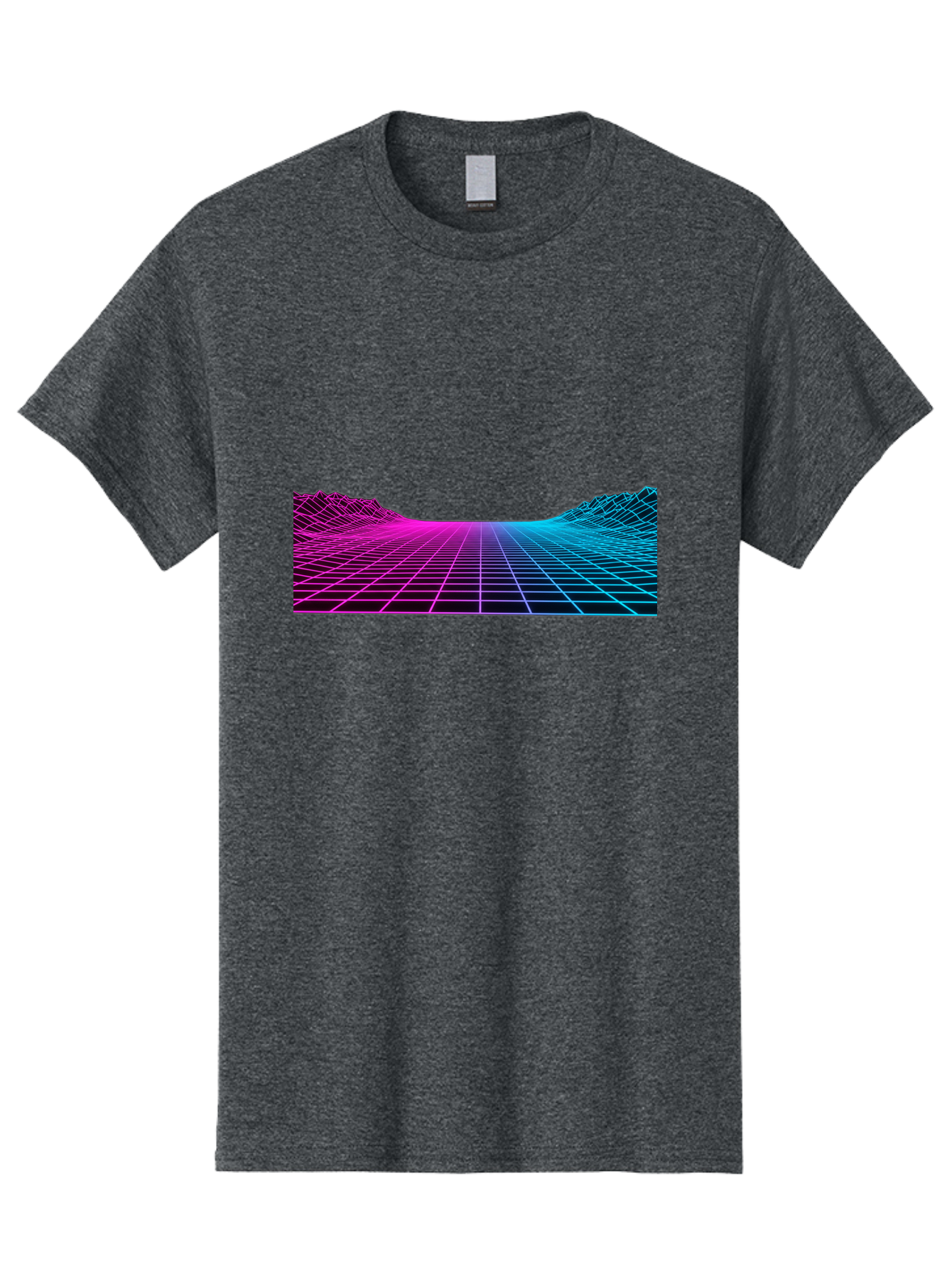 Retro-Futuristic-Grid-Landscape Men'S Graphic Tee, 100% Cotton, Comfortable Casual Summer Wear, Machine Washable, Retro Futuristic Landscape, Neon Grid, Synthwave Style, Futuristic Terrain, 80S Aesthetic, Digital Art, Vibrant Colors, Bab333