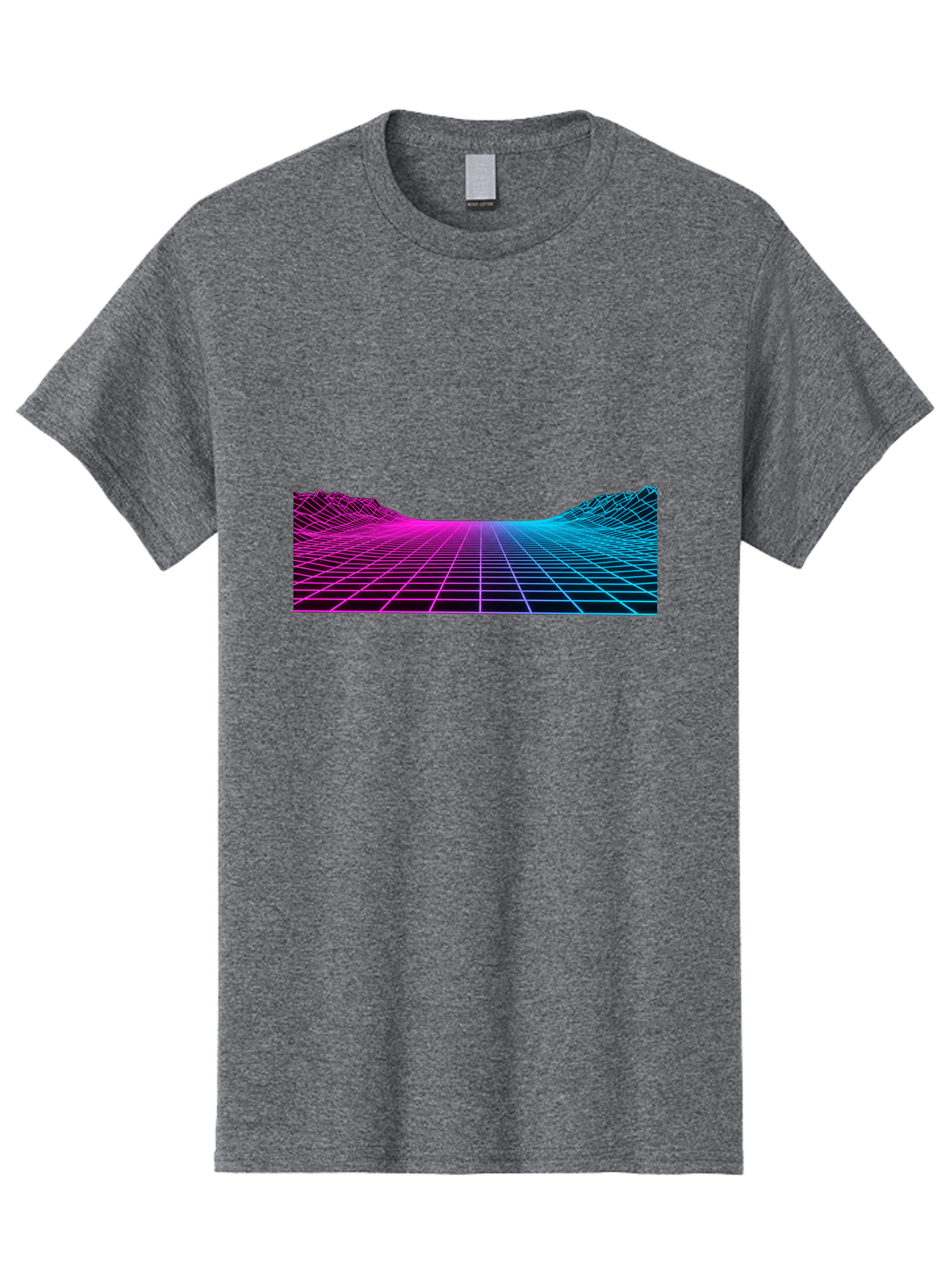 Retro-Futuristic-Grid-Landscape Men'S Graphic Tee, 100% Cotton, Comfortable Casual Summer Wear, Machine Washable, Retro Futuristic Landscape, Neon Grid, Synthwave Style, Futuristic Terrain, 80S Aesthetic, Digital Art, Vibrant Colors, Bab333