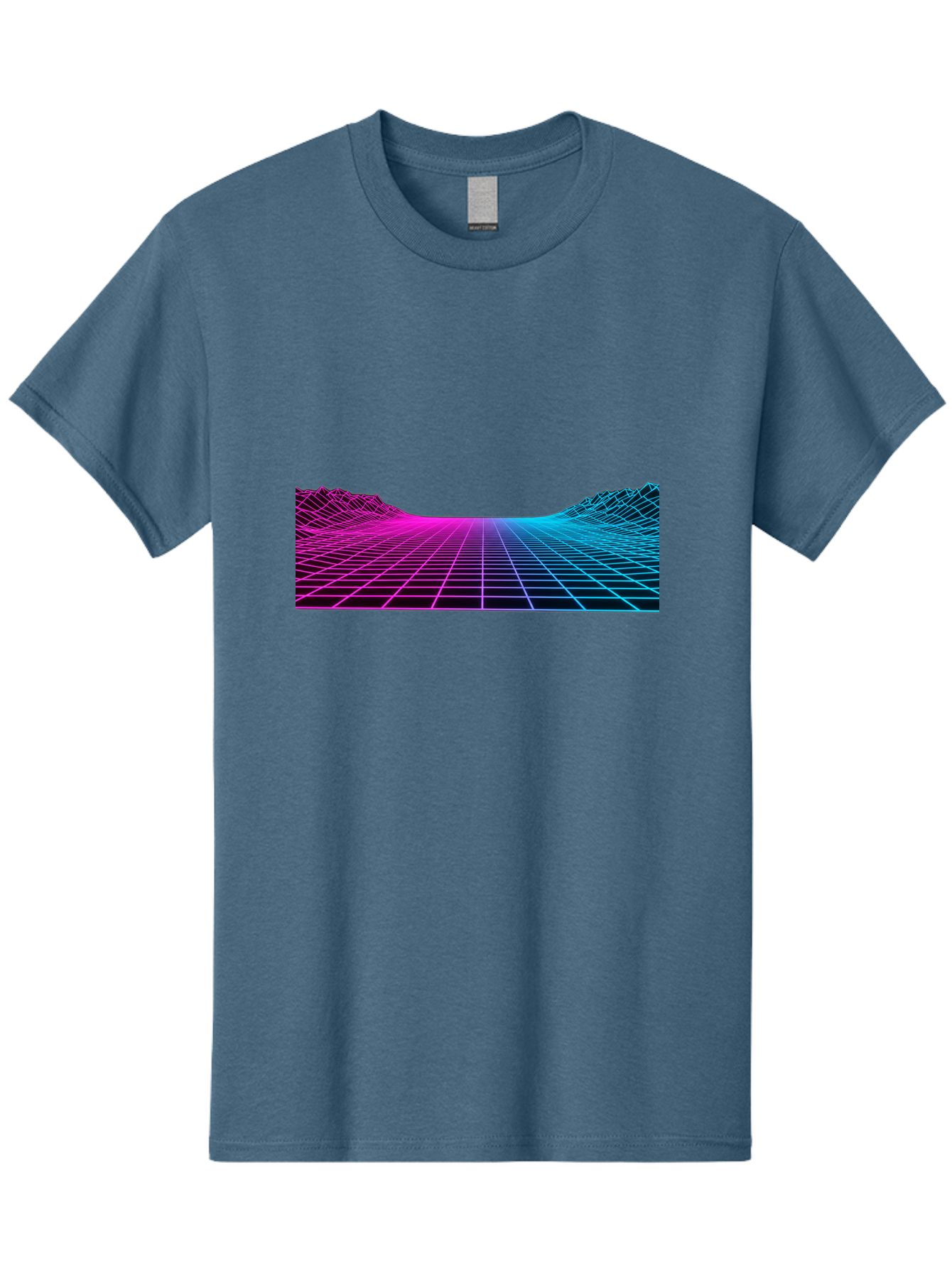 Retro-Futuristic-Grid-Landscape Men'S Graphic Tee, 100% Cotton, Comfortable Casual Summer Wear, Machine Washable, Retro Futuristic Landscape, Neon Grid, Synthwave Style, Futuristic Terrain, 80S Aesthetic, Digital Art, Vibrant Colors, Bab333