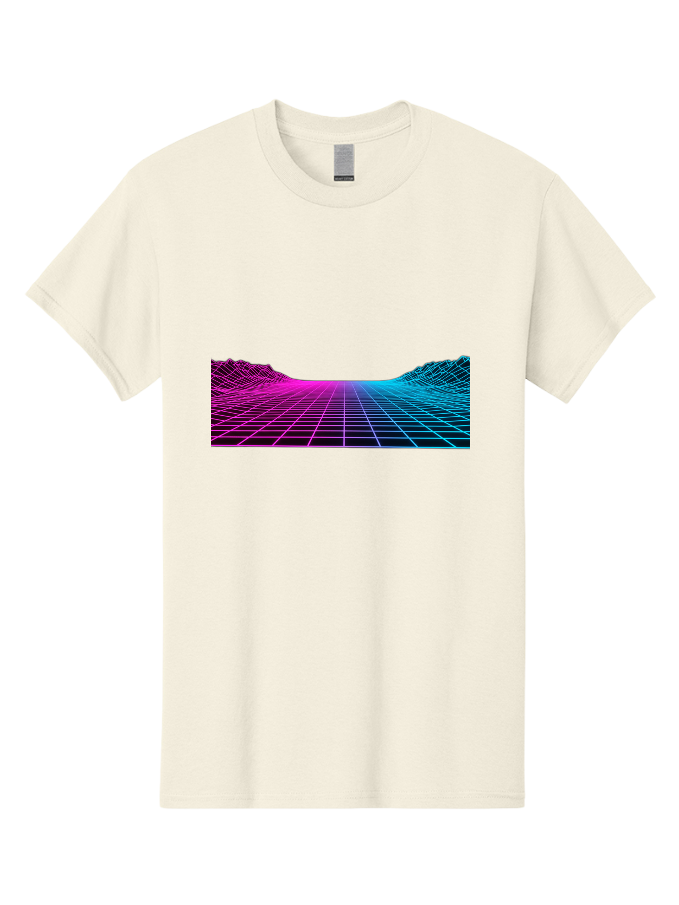Retro-Futuristic-Grid-Landscape Men'S Graphic Tee, 100% Cotton, Comfortable Casual Summer Wear, Machine Washable, Retro Futuristic Landscape, Neon Grid, Synthwave Style, Futuristic Terrain, 80S Aesthetic, Digital Art, Vibrant Colors, Bab333