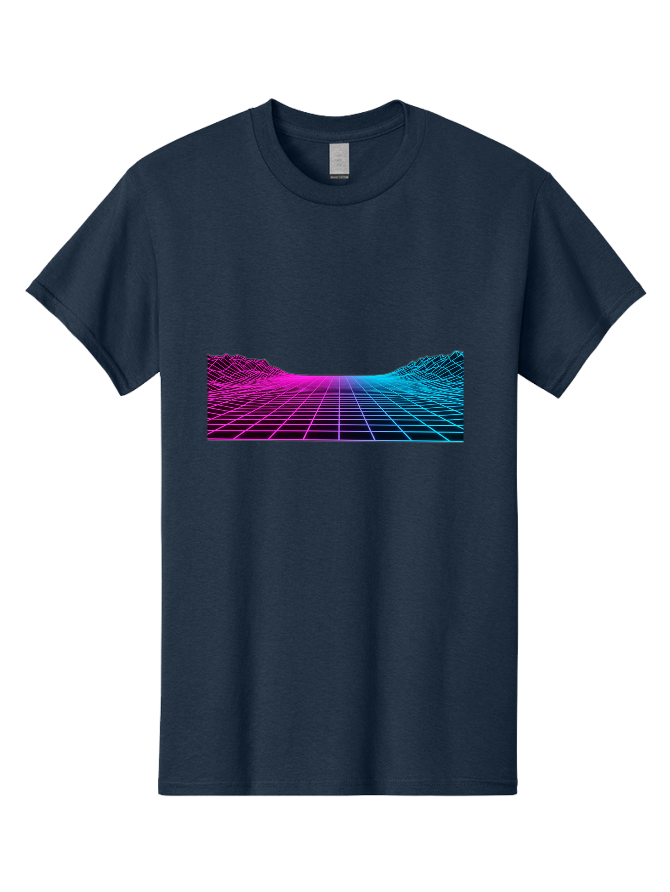 Retro-Futuristic-Grid-Landscape Men'S Graphic Tee, 100% Cotton, Comfortable Casual Summer Wear, Machine Washable, Retro Futuristic Landscape, Neon Grid, Synthwave Style, Futuristic Terrain, 80S Aesthetic, Digital Art, Vibrant Colors, Bab333