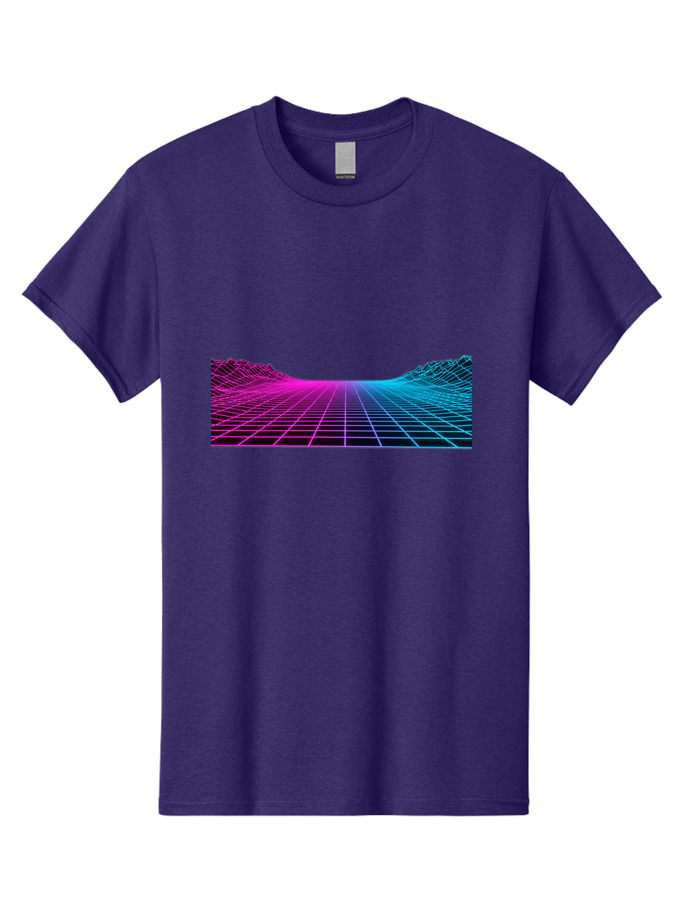 Retro-Futuristic-Grid-Landscape Men'S Graphic Tee, 100% Cotton, Comfortable Casual Summer Wear, Machine Washable, Retro Futuristic Landscape, Neon Grid, Synthwave Style, Futuristic Terrain, 80S Aesthetic, Digital Art, Vibrant Colors, Bab333