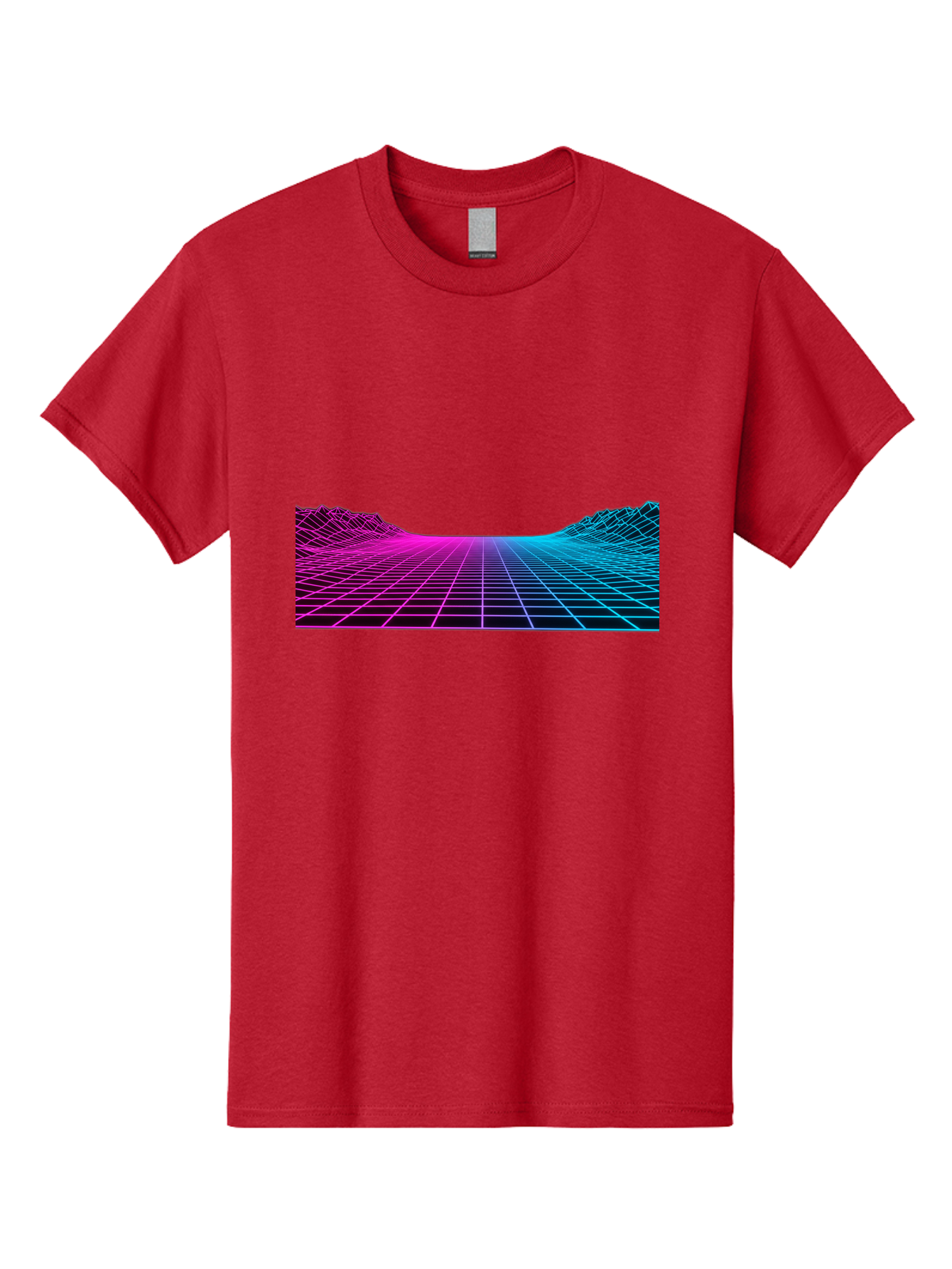 Retro-Futuristic-Grid-Landscape Men'S Graphic Tee, 100% Cotton, Comfortable Casual Summer Wear, Machine Washable, Retro Futuristic Landscape, Neon Grid, Synthwave Style, Futuristic Terrain, 80S Aesthetic, Digital Art, Vibrant Colors, Bab333