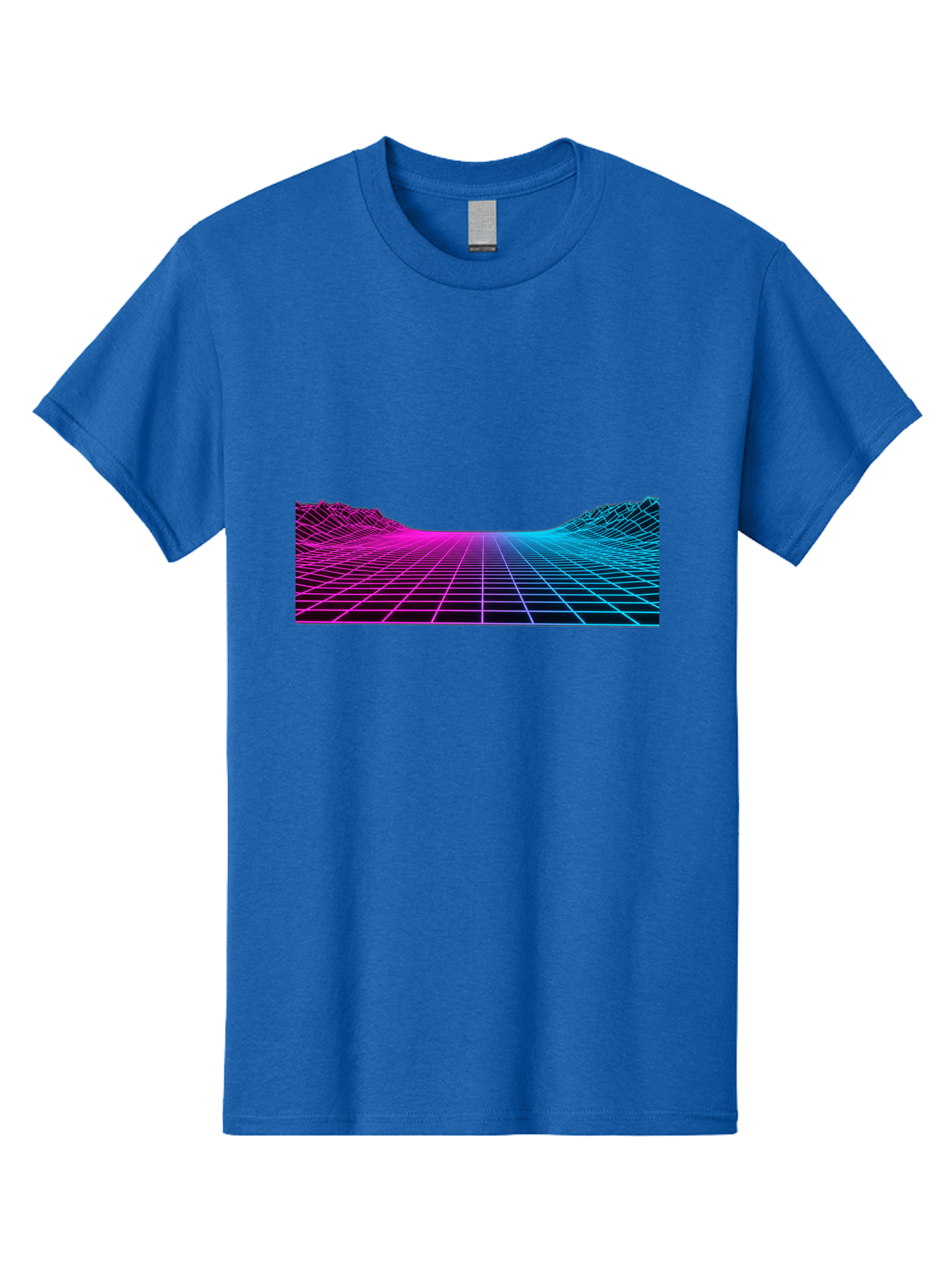 Retro-Futuristic-Grid-Landscape Men'S Graphic Tee, 100% Cotton, Comfortable Casual Summer Wear, Machine Washable, Retro Futuristic Landscape, Neon Grid, Synthwave Style, Futuristic Terrain, 80S Aesthetic, Digital Art, Vibrant Colors, Bab333