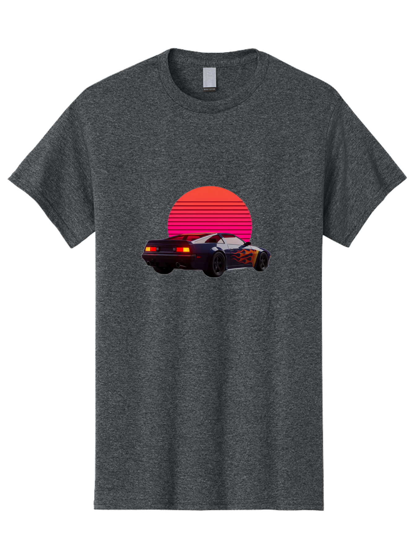 Retro-Sports-Car-1 Men'S Graphic Tee, 100% Cotton, Comfortable Casual Summer Wear, Machine Washable, Retro Sports Car, Flame Design, Vintage Vehicle, 80S Car Culture, Neon Lights, Synth Wave, Red Sun, Vintage Graphics, Retro Futuristic Bab334