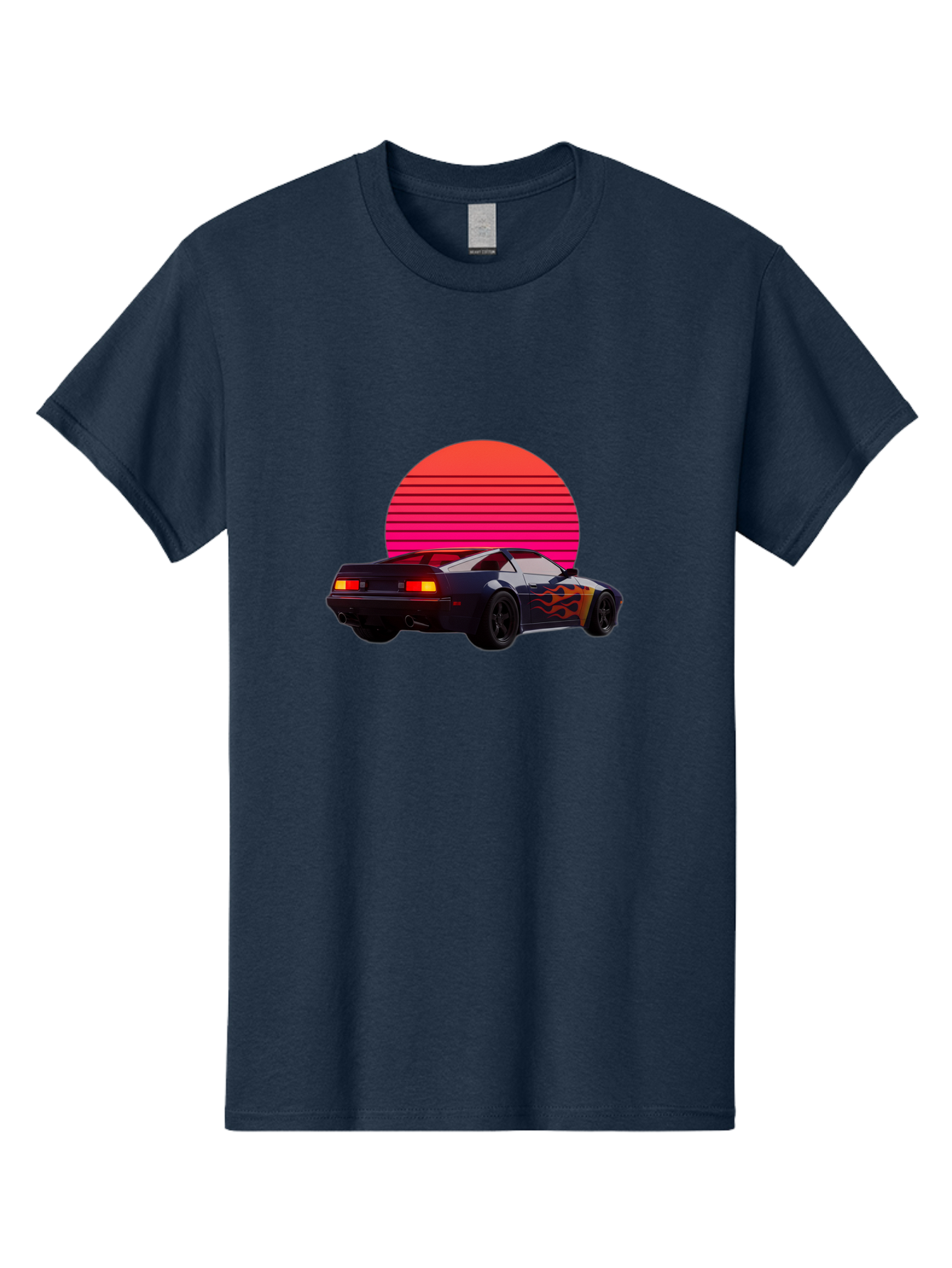 Retro-Sports-Car-1 Men'S Graphic Tee, 100% Cotton, Comfortable Casual Summer Wear, Machine Washable, Retro Sports Car, Flame Design, Vintage Vehicle, 80S Car Culture, Neon Lights, Synth Wave, Red Sun, Vintage Graphics, Retro Futuristic Bab334