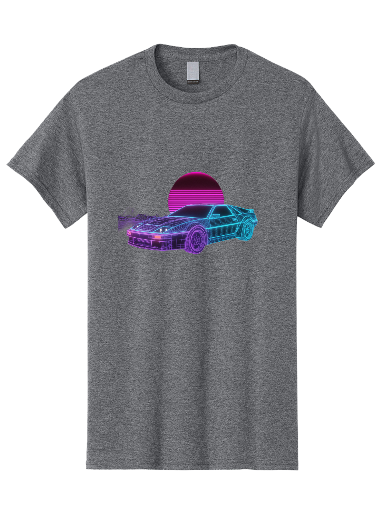 Retro-Sports-Car Men'S Graphic Tee, 100% Cotton, Comfortable Casual Summer Wear, Machine Washable, Retro Futuristic Car, Neon Lights, Synthwave Style, Vaporwave Aesthetic, 80S Sports Car, Datsun 280Z, Grid Pattern, Futuristic Landscape, Bab335