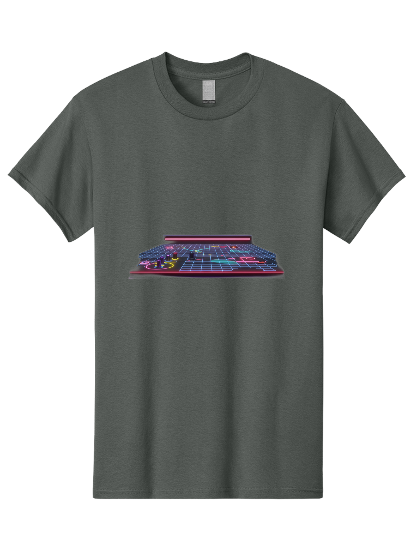 Retro-Synth-Stage Men'S Graphic Tee, 100% Cotton, Comfortable Casual Summer Wear, Machine Washable, Futuristic Stage, Synthwave Aesthetic, Neon Lights, Grid Pattern, Retro Futuristic Design, 80S Vibe, Gaming Stage, Concert Platform, Bab337