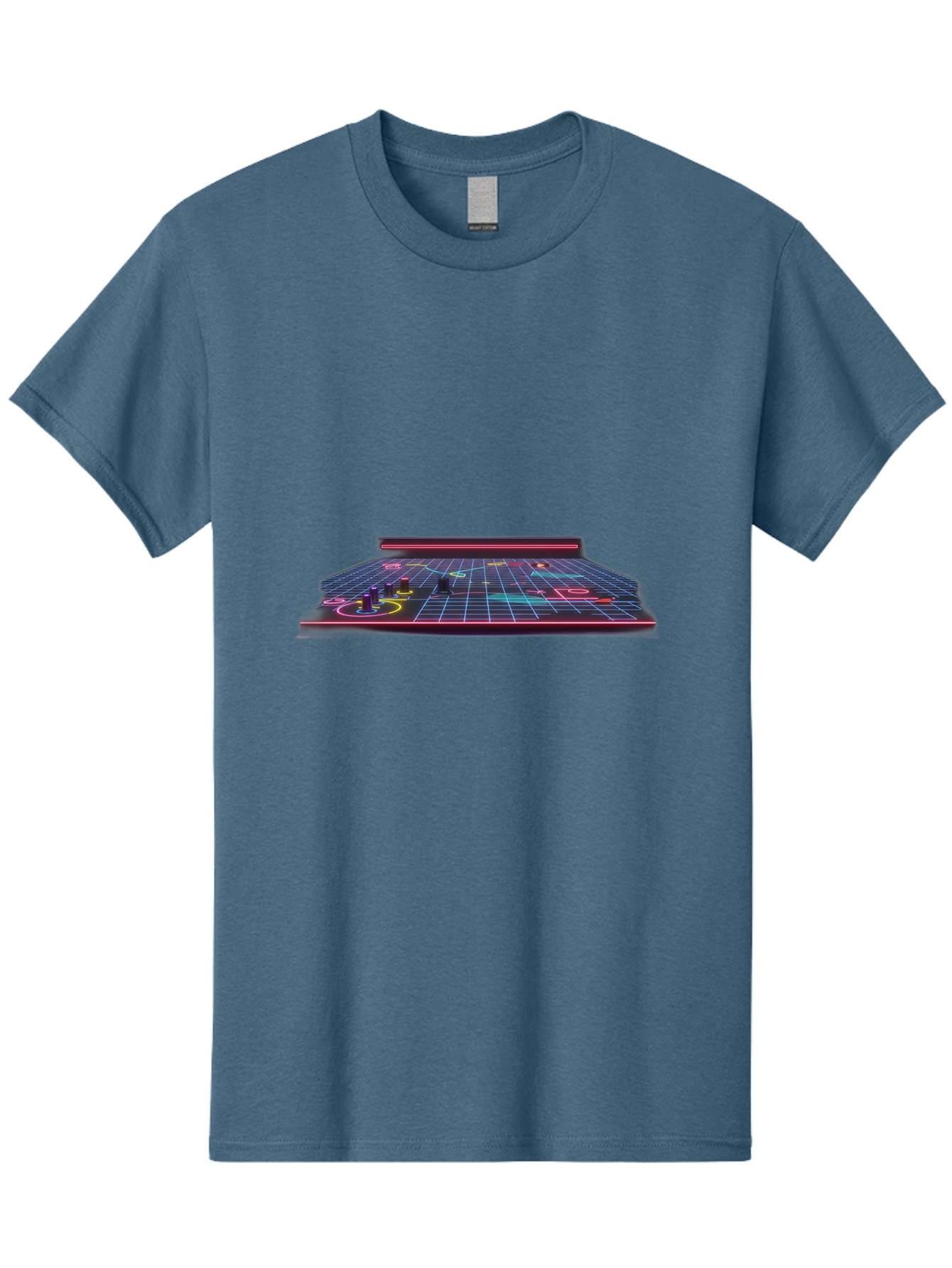 Retro-Synth-Stage Men'S Graphic Tee, 100% Cotton, Comfortable Casual Summer Wear, Machine Washable, Futuristic Stage, Synthwave Aesthetic, Neon Lights, Grid Pattern, Retro Futuristic Design, 80S Vibe, Gaming Stage, Concert Platform, Bab337