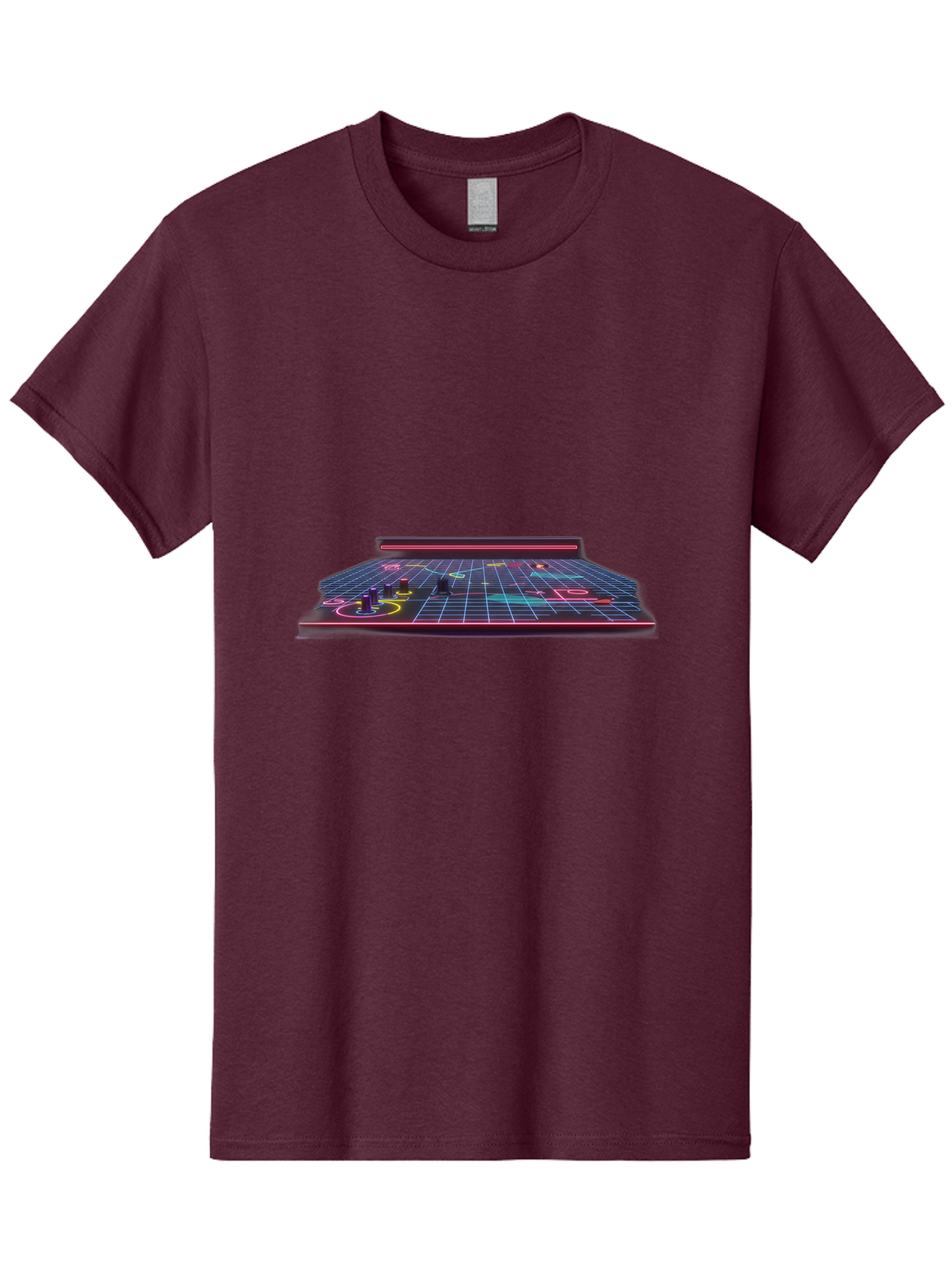 Retro-Synth-Stage Men'S Graphic Tee, 100% Cotton, Comfortable Casual Summer Wear, Machine Washable, Futuristic Stage, Synthwave Aesthetic, Neon Lights, Grid Pattern, Retro Futuristic Design, 80S Vibe, Gaming Stage, Concert Platform, Bab337