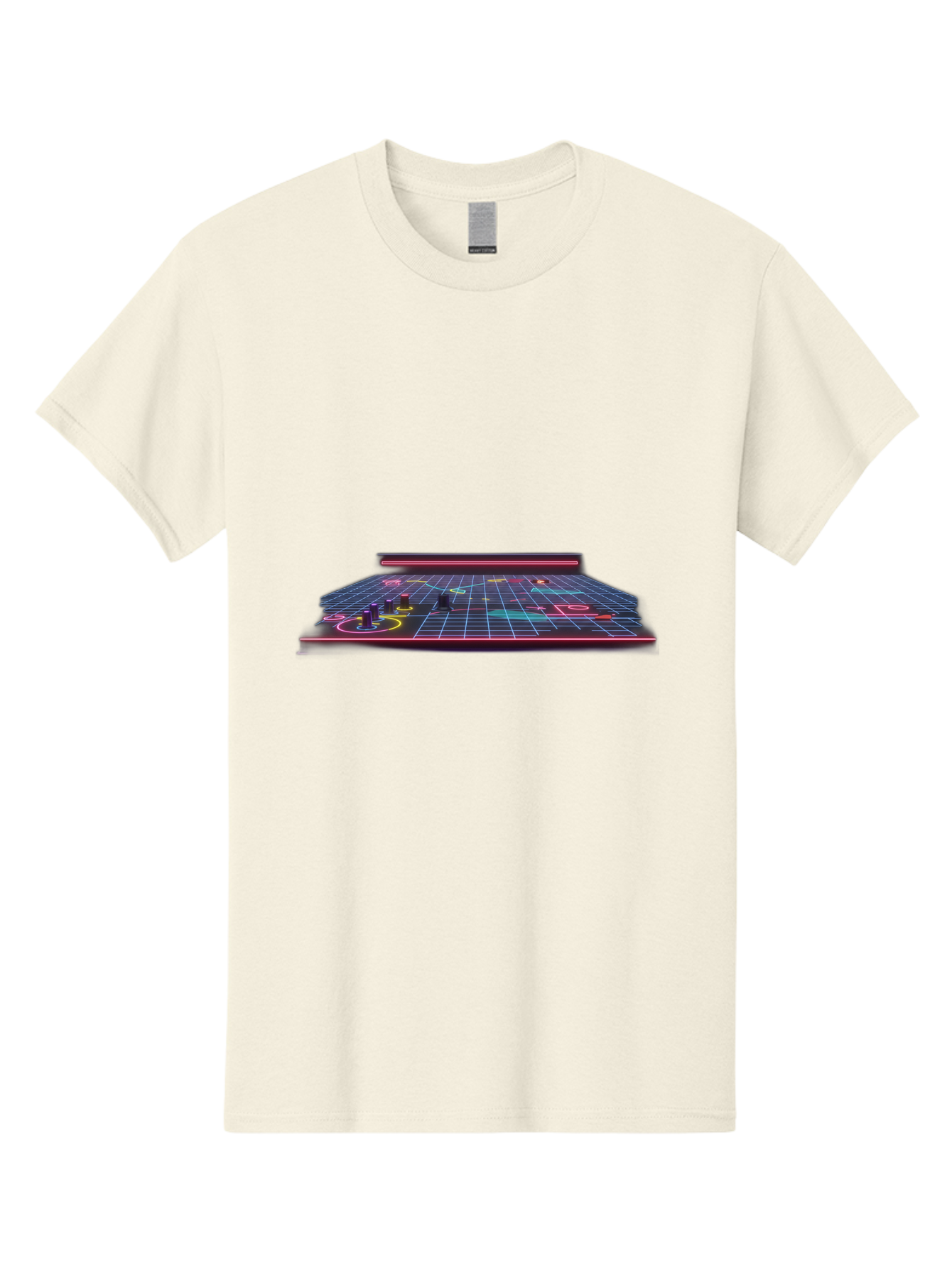 Retro-Synth-Stage Men'S Graphic Tee, 100% Cotton, Comfortable Casual Summer Wear, Machine Washable, Futuristic Stage, Synthwave Aesthetic, Neon Lights, Grid Pattern, Retro Futuristic Design, 80S Vibe, Gaming Stage, Concert Platform, Bab337