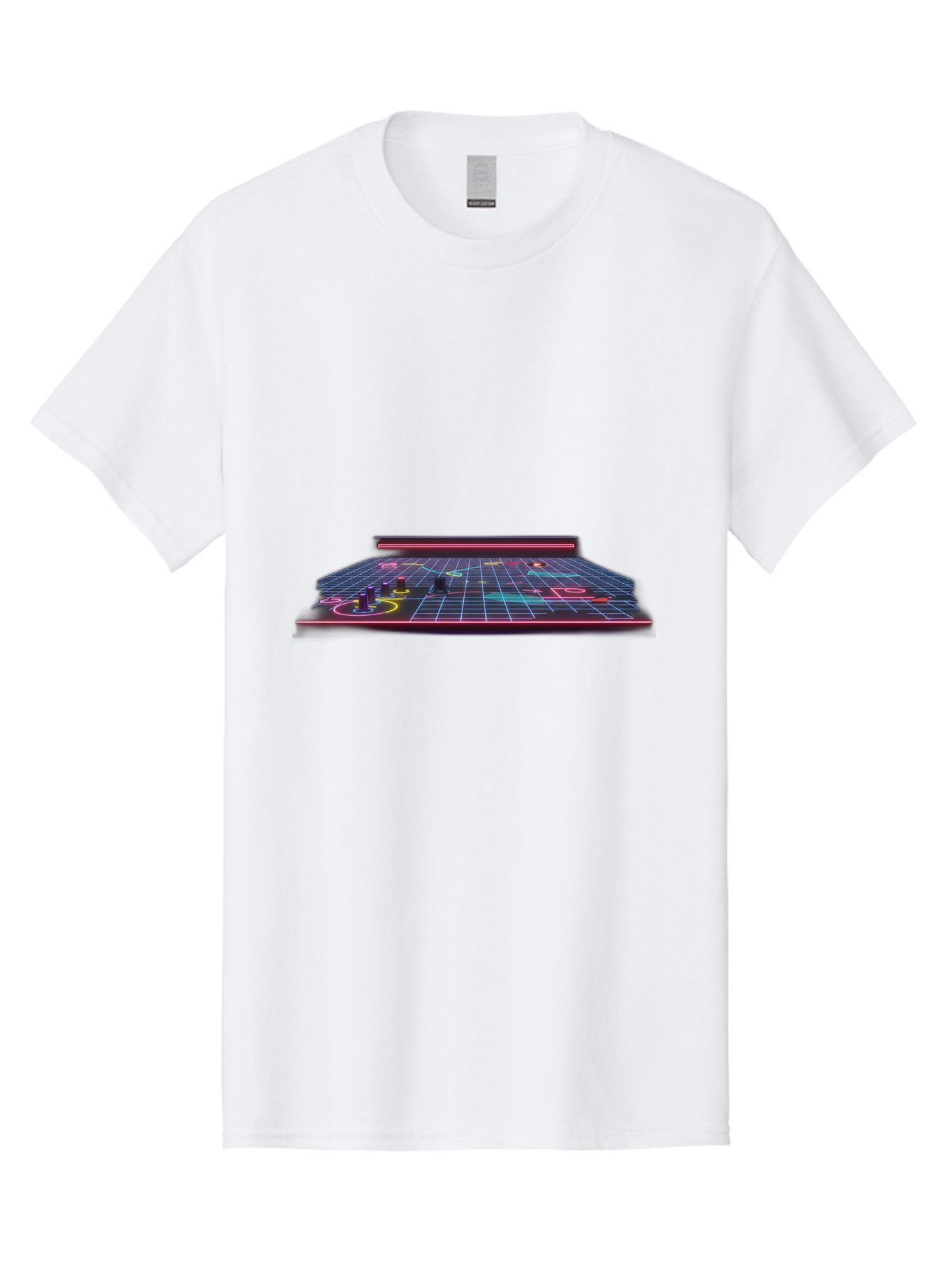 Retro-Synth-Stage Men'S Graphic Tee, 100% Cotton, Comfortable Casual Summer Wear, Machine Washable, Futuristic Stage, Synthwave Aesthetic, Neon Lights, Grid Pattern, Retro Futuristic Design, 80S Vibe, Gaming Stage, Concert Platform, Bab337