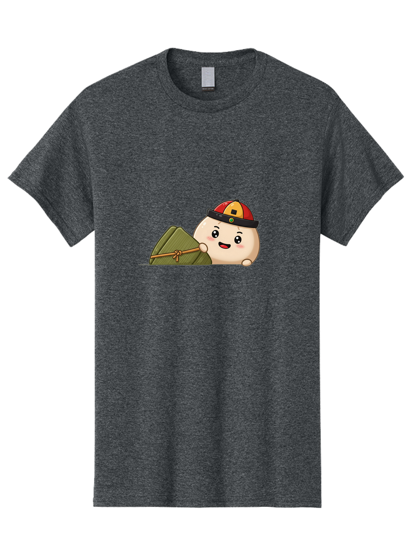 Rice-Dumpling Men'S Graphic Tee, 100% Cotton, Comfortable Casual Summer Wear, Machine Washable, Cartoon Dumpling Character, Red And Yellow Cap, Zongzi, Traditional Chinese Food, Dragon Boat Festival, Cute, Adorable, Kawaii, Character Design, Bab339