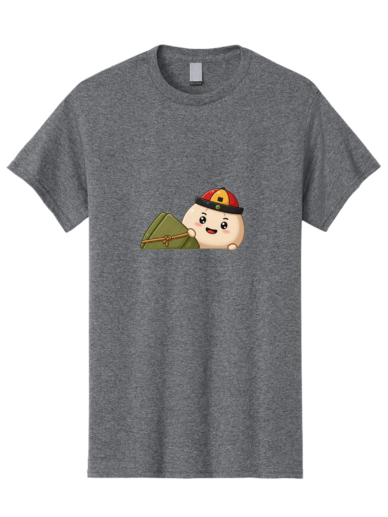 Rice-Dumpling Men'S Graphic Tee, 100% Cotton, Comfortable Casual Summer Wear, Machine Washable, Cartoon Dumpling Character, Red And Yellow Cap, Zongzi, Traditional Chinese Food, Dragon Boat Festival, Cute, Adorable, Kawaii, Character Design, Bab339