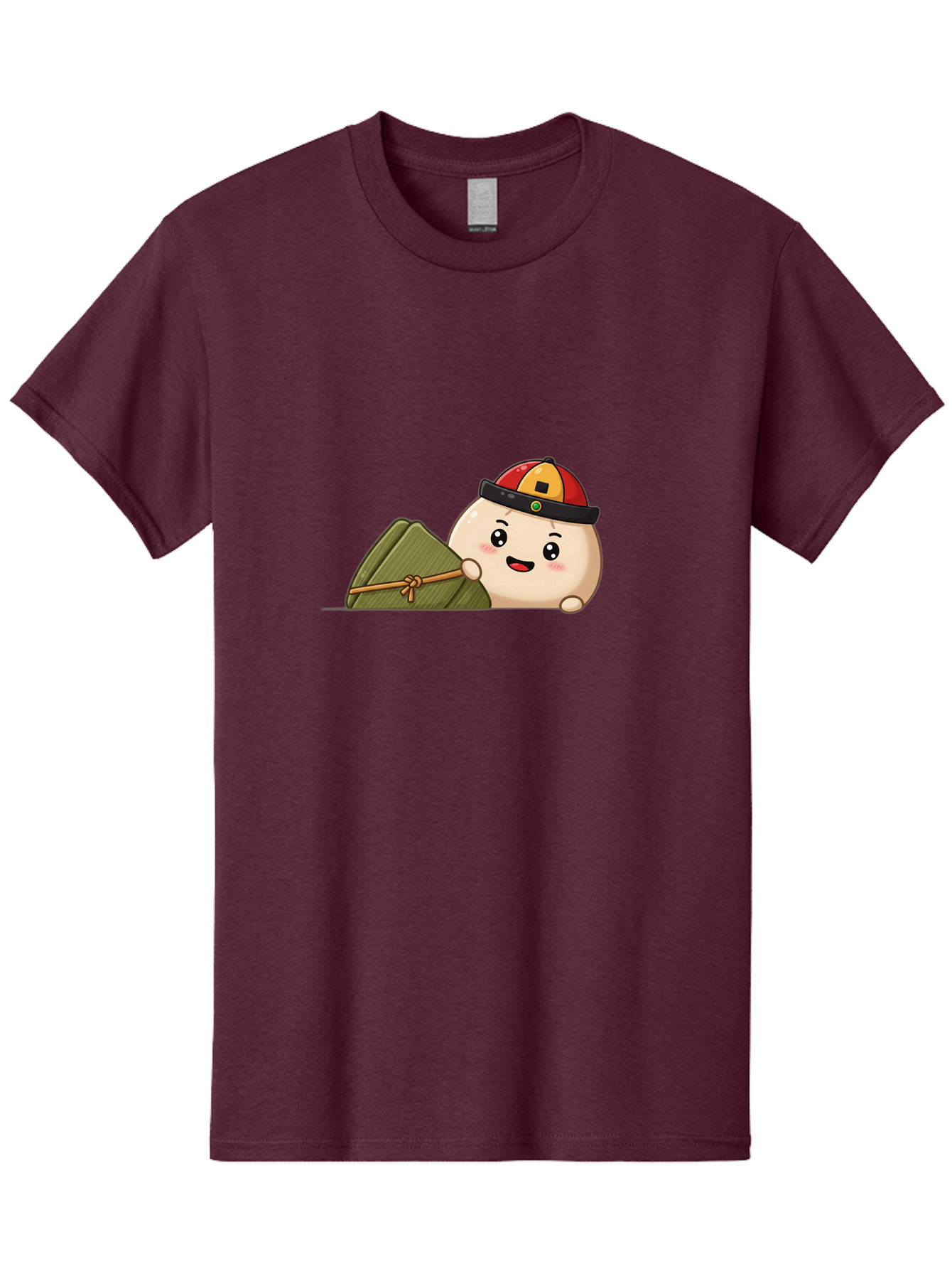 Rice-Dumpling Men'S Graphic Tee, 100% Cotton, Comfortable Casual Summer Wear, Machine Washable, Cartoon Dumpling Character, Red And Yellow Cap, Zongzi, Traditional Chinese Food, Dragon Boat Festival, Cute, Adorable, Kawaii, Character Design, Bab339