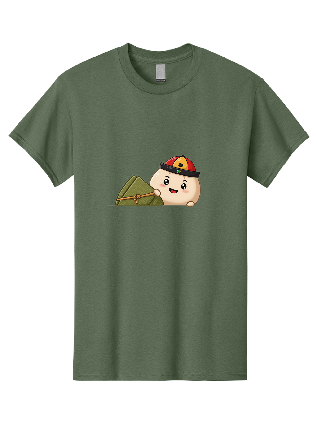 Rice-Dumpling Men'S Graphic Tee, 100% Cotton, Comfortable Casual Summer Wear, Machine Washable, Cartoon Dumpling Character, Red And Yellow Cap, Zongzi, Traditional Chinese Food, Dragon Boat Festival, Cute, Adorable, Kawaii, Character Design, Bab339