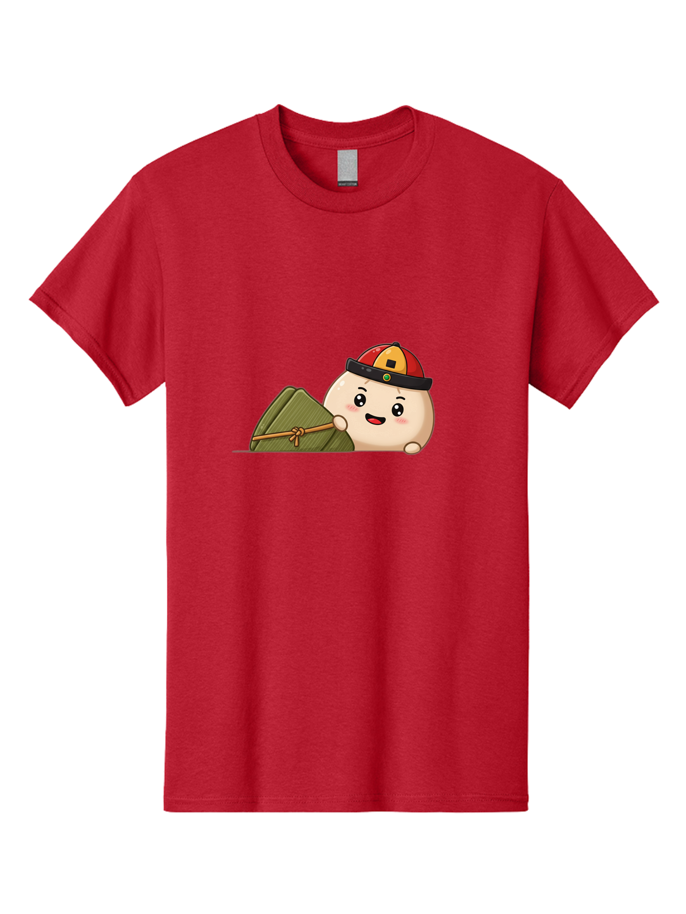 Rice-Dumpling Men'S Graphic Tee, 100% Cotton, Comfortable Casual Summer Wear, Machine Washable, Cartoon Dumpling Character, Red And Yellow Cap, Zongzi, Traditional Chinese Food, Dragon Boat Festival, Cute, Adorable, Kawaii, Character Design, Bab339