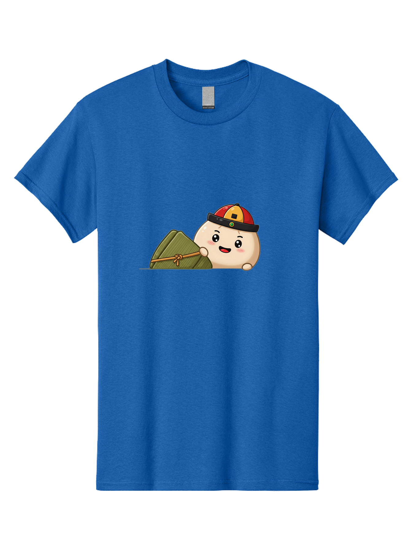Rice-Dumpling Men'S Graphic Tee, 100% Cotton, Comfortable Casual Summer Wear, Machine Washable, Cartoon Dumpling Character, Red And Yellow Cap, Zongzi, Traditional Chinese Food, Dragon Boat Festival, Cute, Adorable, Kawaii, Character Design, Bab339