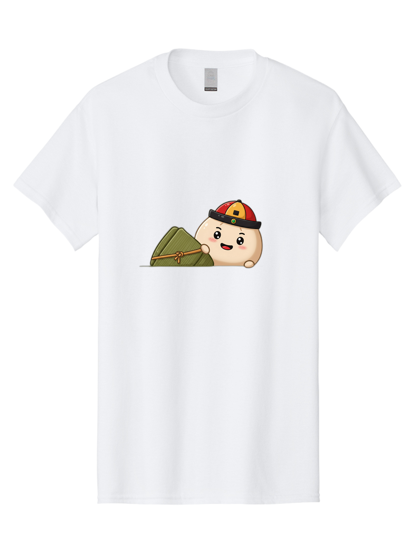 Rice-Dumpling Men'S Graphic Tee, 100% Cotton, Comfortable Casual Summer Wear, Machine Washable, Cartoon Dumpling Character, Red And Yellow Cap, Zongzi, Traditional Chinese Food, Dragon Boat Festival, Cute, Adorable, Kawaii, Character Design, Bab339