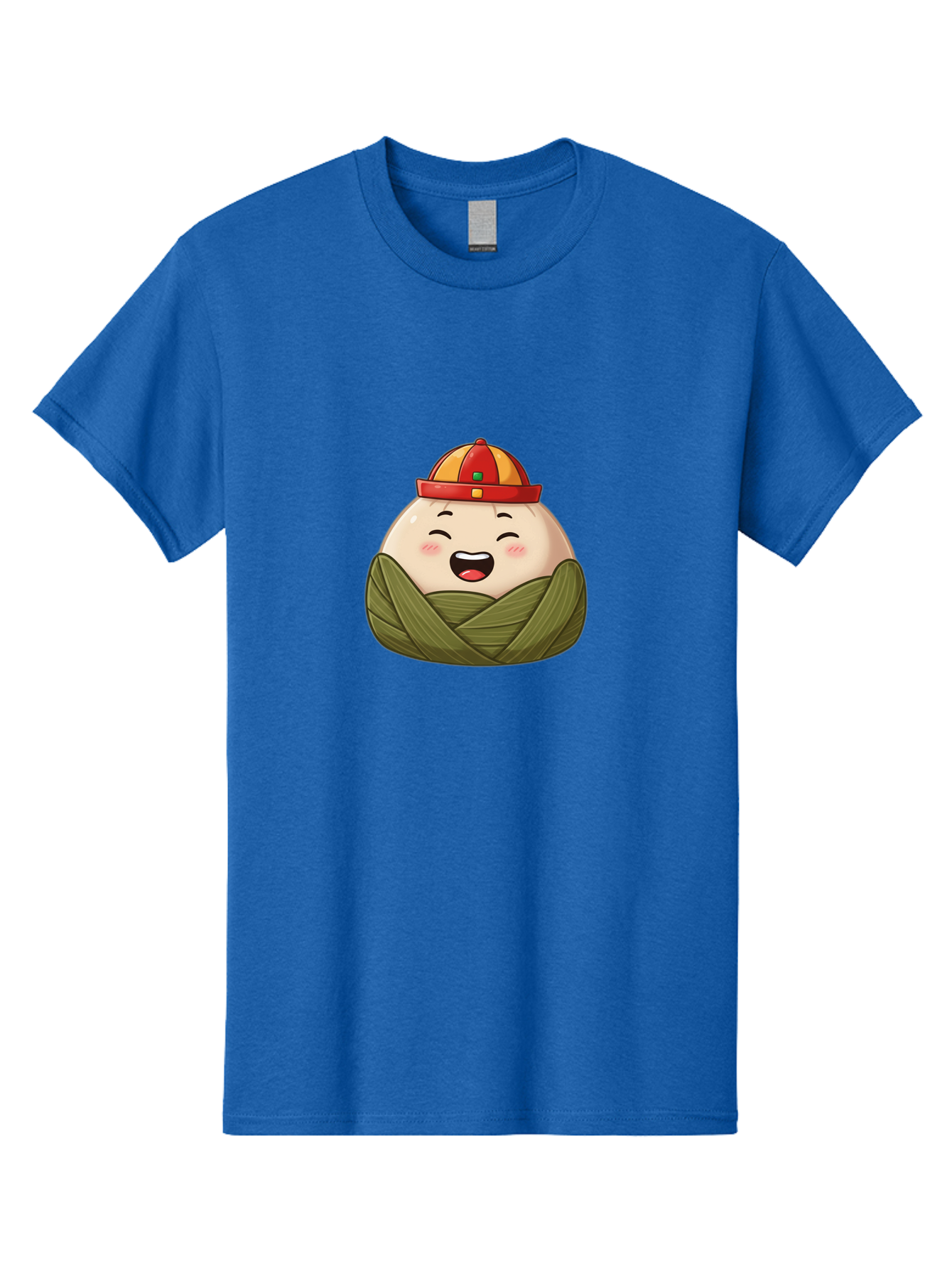 Rice-Dumplings Men'S Graphic Tee, 100% Cotton, Comfortable Casual Summer Wear, Machine Washable, Cartoon Zongzi, Traditional Chinese Food, Happy Face, Red And Yellow Hat, Green Wrapping, Joyful Expression, Chinese Culture, Festive Food, Bab340