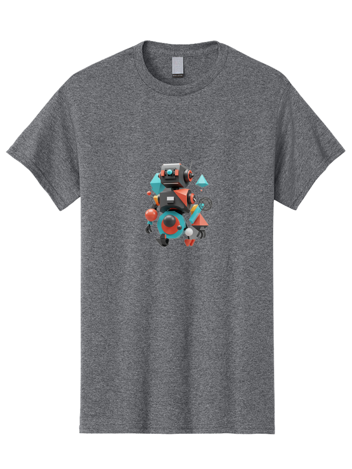 Robot-3 Men'S Graphic Tee, 100% Cotton, Comfortable Casual Summer Wear, Machine Washable, 3D Robot, Geometric Shapes, Vibrant Colors, Futuristic Design, Artificial Intelligence, Robotic Technology, Modern Art, Digital Illustration, Bab343