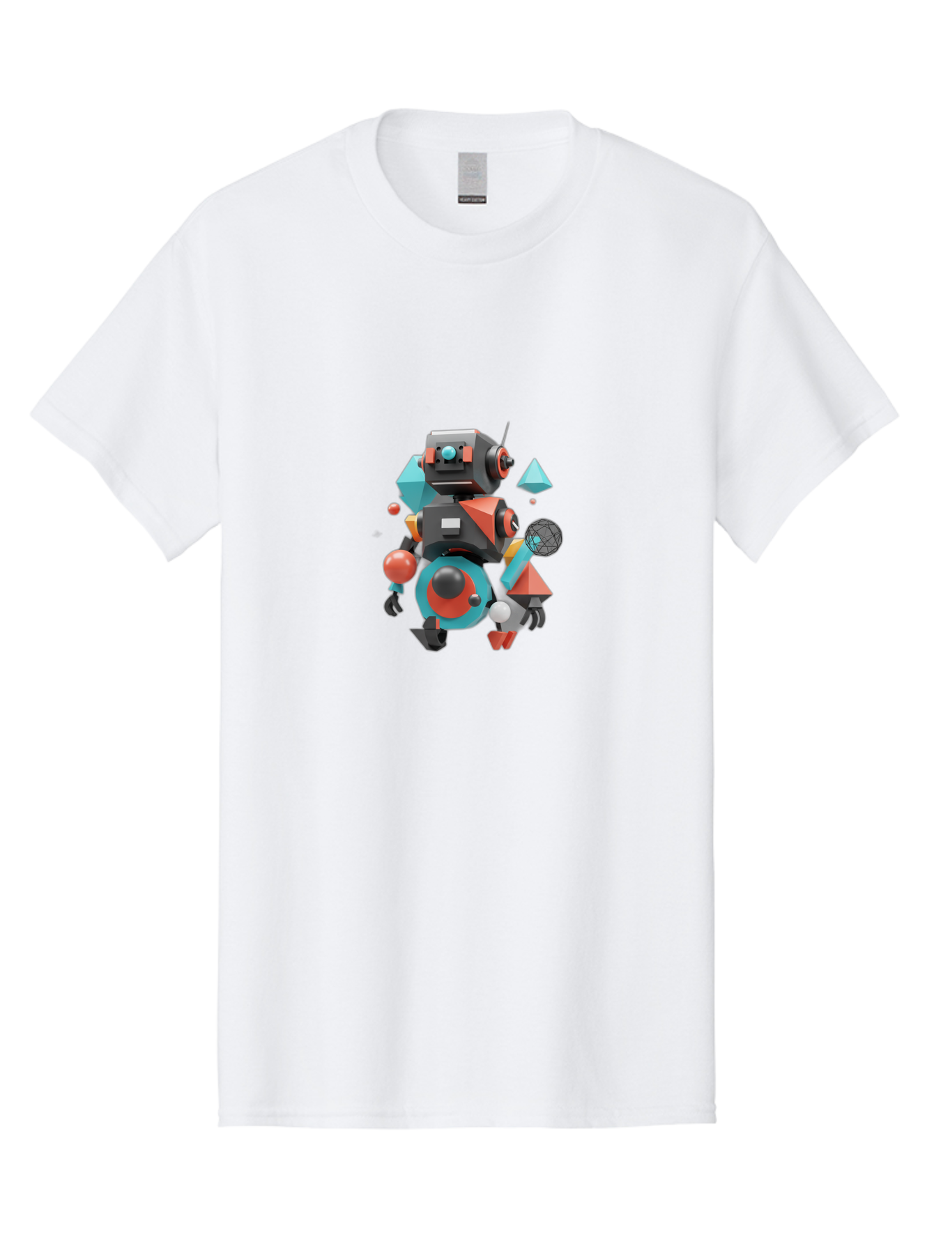 Robot-3 Men'S Graphic Tee, 100% Cotton, Comfortable Casual Summer Wear, Machine Washable, 3D Robot, Geometric Shapes, Vibrant Colors, Futuristic Design, Artificial Intelligence, Robotic Technology, Modern Art, Digital Illustration, Bab343