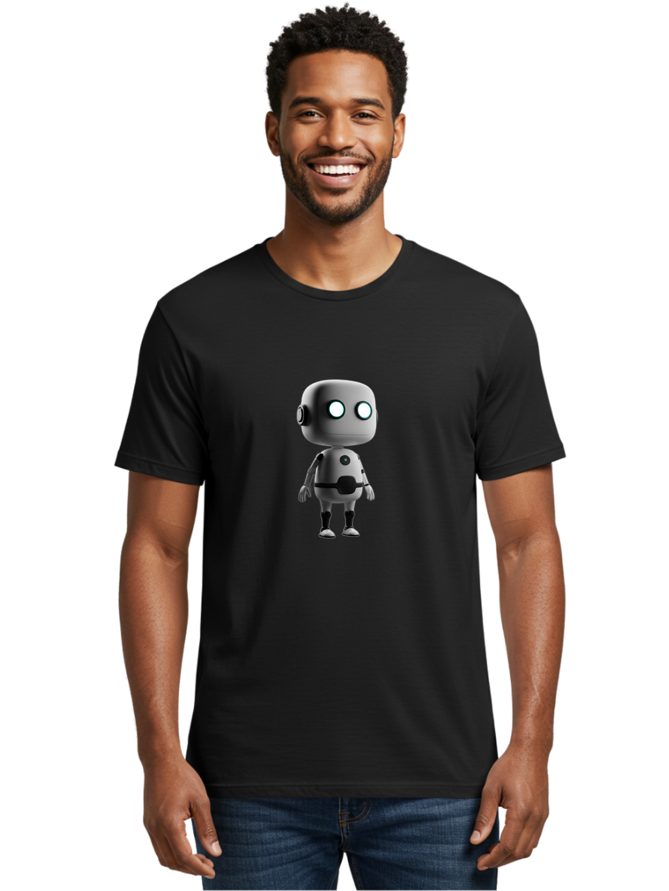 Robot-4 Men'S Graphic Tee, 100% Cotton, Comfortable Casual Summer Wear, Machine Washable, 3D Robot, Artificial Intelligence, Futuristic Design, Metallic Robot Body, Round Head, Glowing Eyes, Mechanical Limbs, Robot Character Model, Bab344