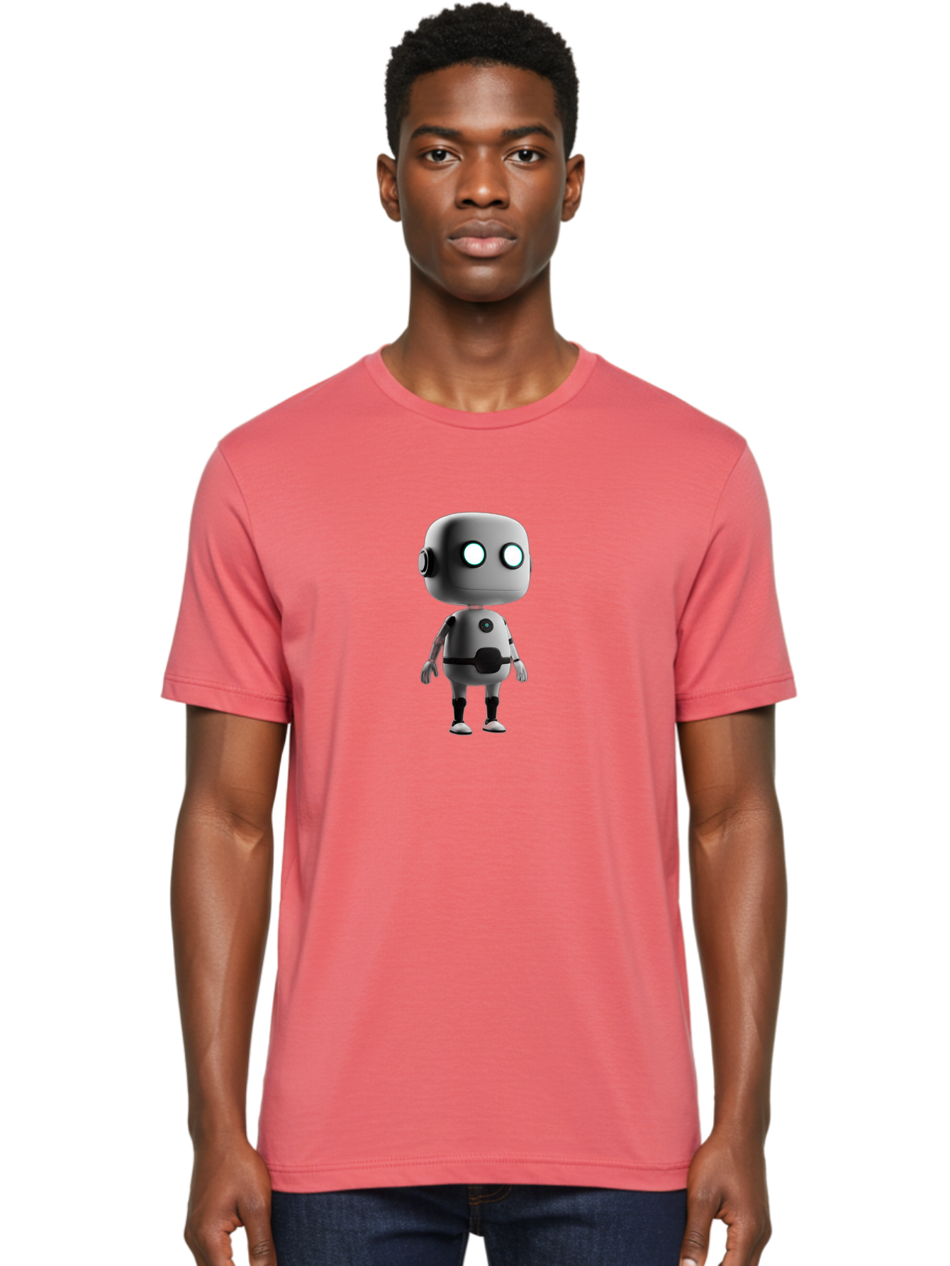 Robot-4 Men'S Graphic Tee, 100% Cotton, Comfortable Casual Summer Wear, Machine Washable, 3D Robot, Artificial Intelligence, Futuristic Design, Metallic Robot Body, Round Head, Glowing Eyes, Mechanical Limbs, Robot Character Model, Bab344