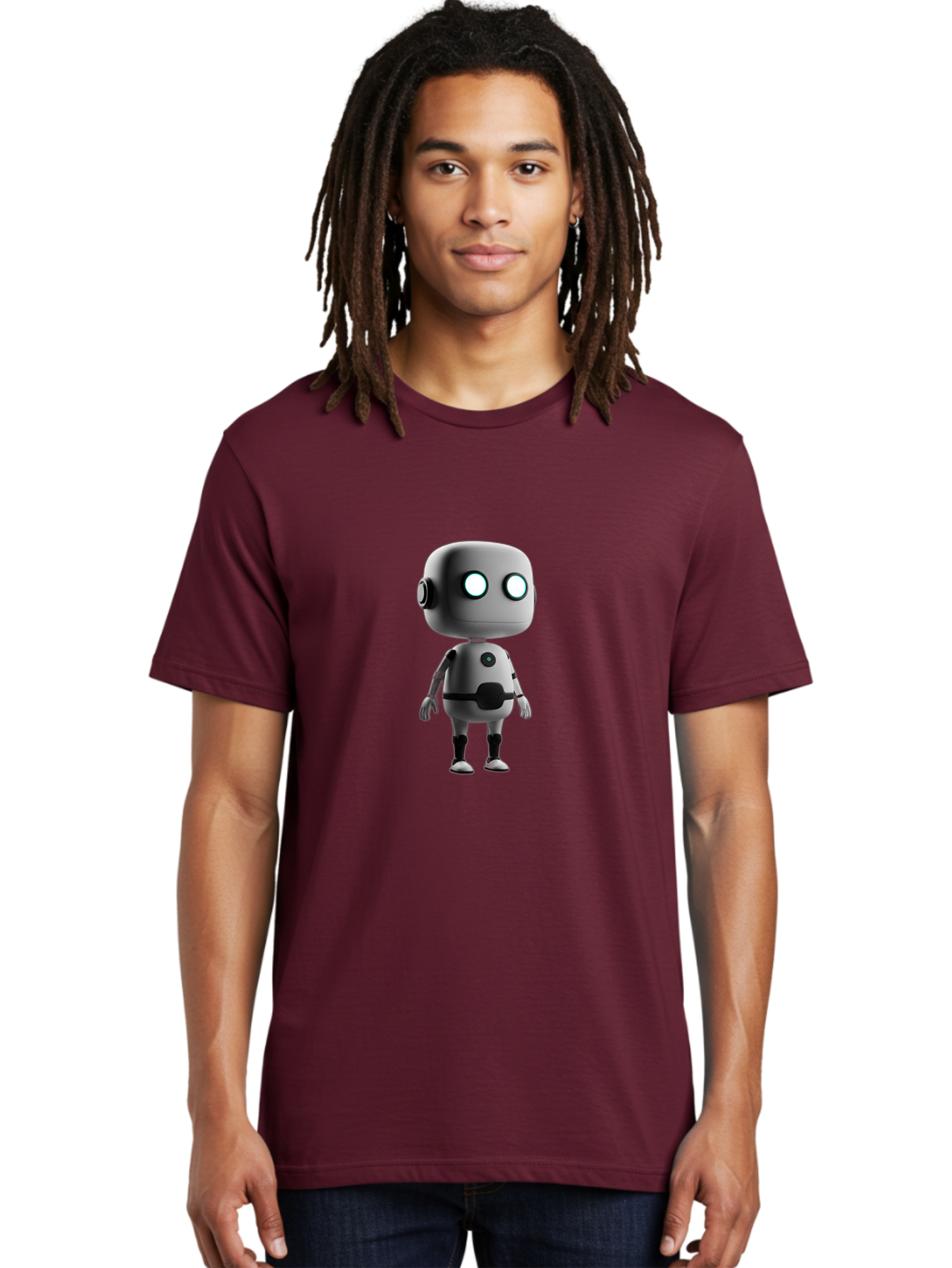 Robot-4 Men'S Graphic Tee, 100% Cotton, Comfortable Casual Summer Wear, Machine Washable, 3D Robot, Artificial Intelligence, Futuristic Design, Metallic Robot Body, Round Head, Glowing Eyes, Mechanical Limbs, Robot Character Model, Bab344