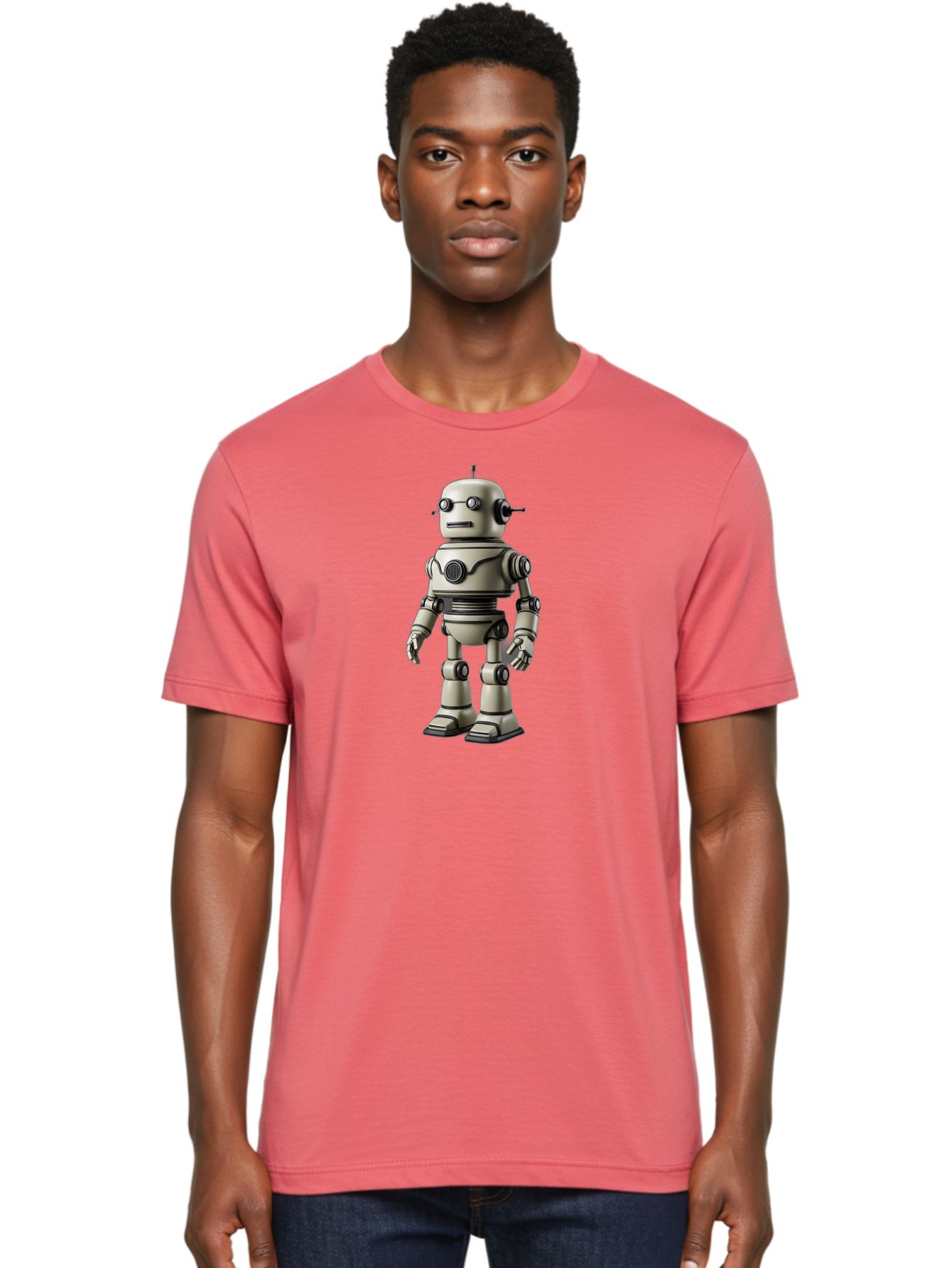 Robot-5 Men'S Graphic Tee, 100% Cotton, Comfortable Casual Summer Wear, Machine Washable, Robot Character, Artificial Intelligence, Mechanical Being, Metallic Body, Futuristic Design, Robotic Features, Cartoonish Style, Digital Illustration, Bab345