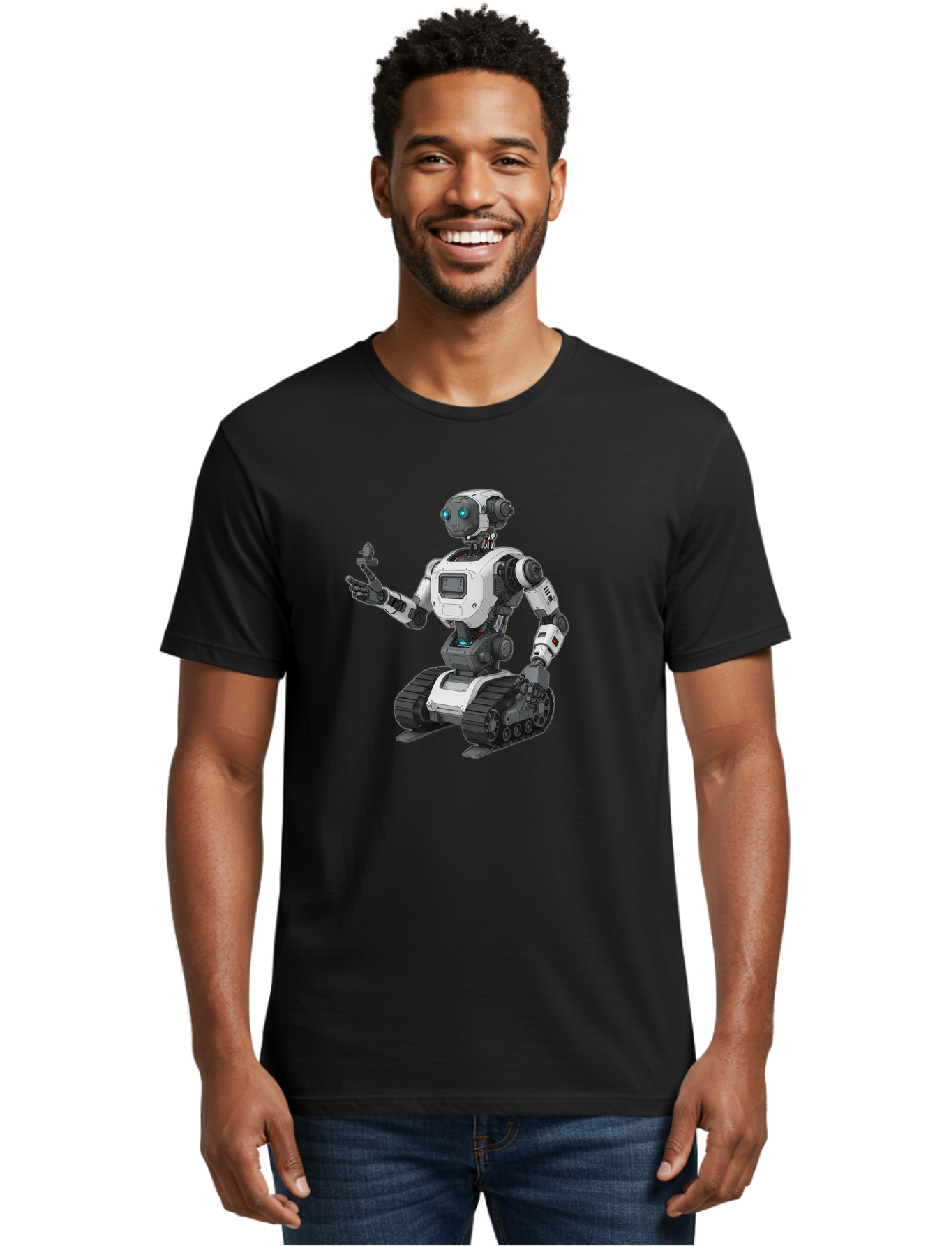 Robot-6 Men'S Graphic Tee, 100% Cotton, Comfortable Casual Summer Wear, Machine Washable, Robot With Tank Tracks, Artificial Intelligence, Futuristic Design, Robotic Technology, Cybernetic Robot, Machine Learning, Robotic Innovation Bab346