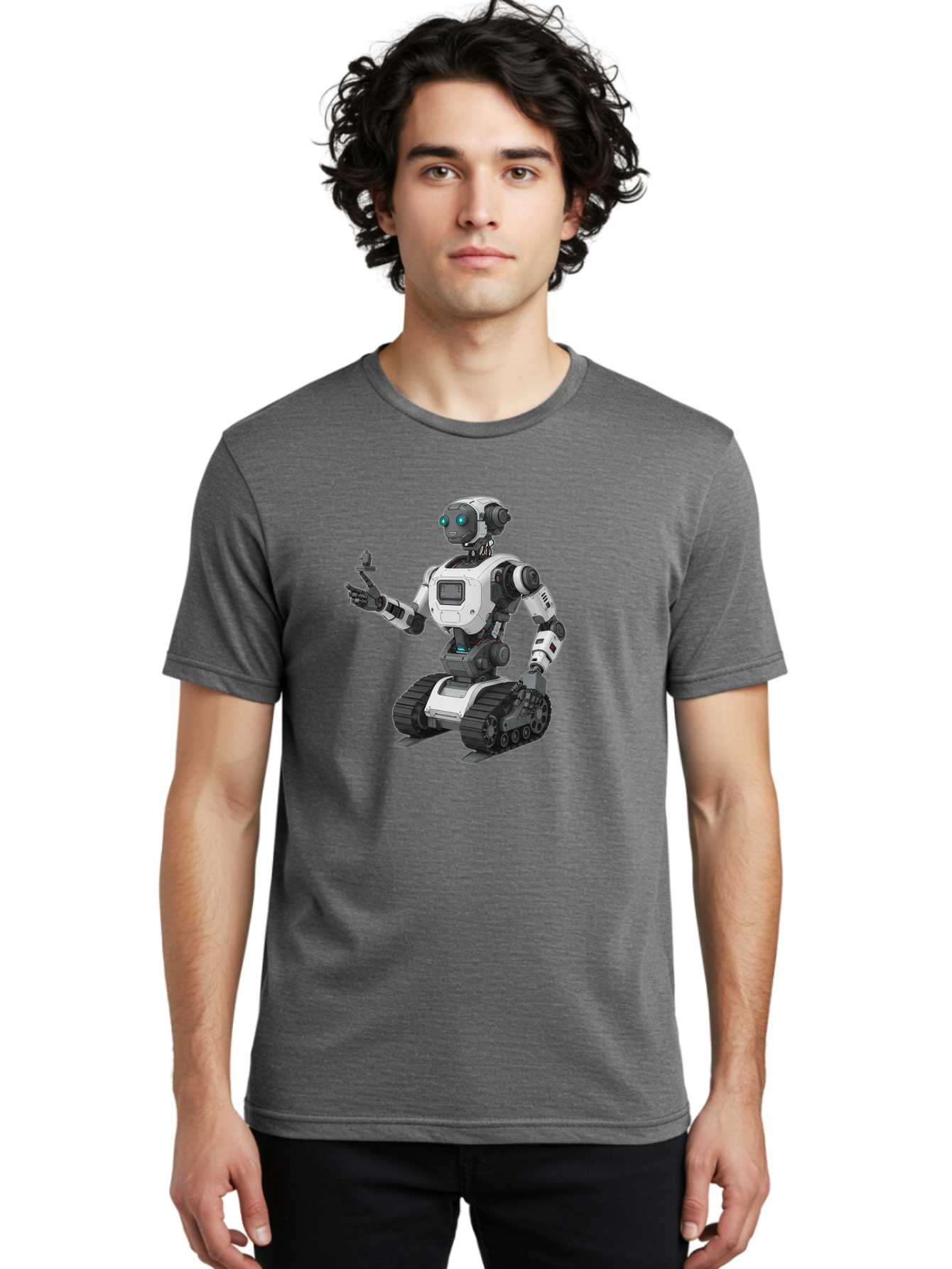 Robot-6 Men'S Graphic Tee, 100% Cotton, Comfortable Casual Summer Wear, Machine Washable, Robot With Tank Tracks, Artificial Intelligence, Futuristic Design, Robotic Technology, Cybernetic Robot, Machine Learning, Robotic Innovation Bab346