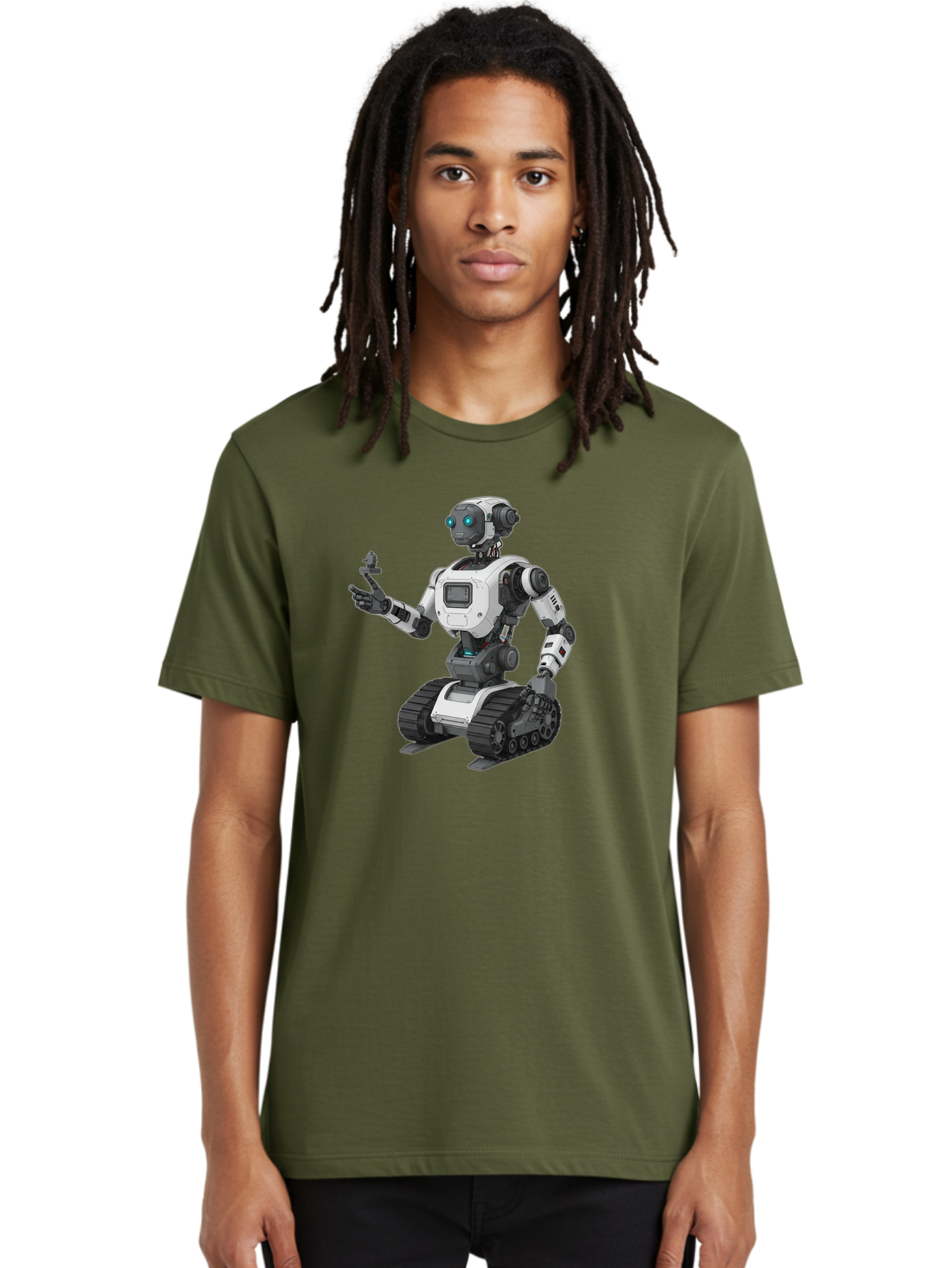 Robot-6 Men'S Graphic Tee, 100% Cotton, Comfortable Casual Summer Wear, Machine Washable, Robot With Tank Tracks, Artificial Intelligence, Futuristic Design, Robotic Technology, Cybernetic Robot, Machine Learning, Robotic Innovation Bab346