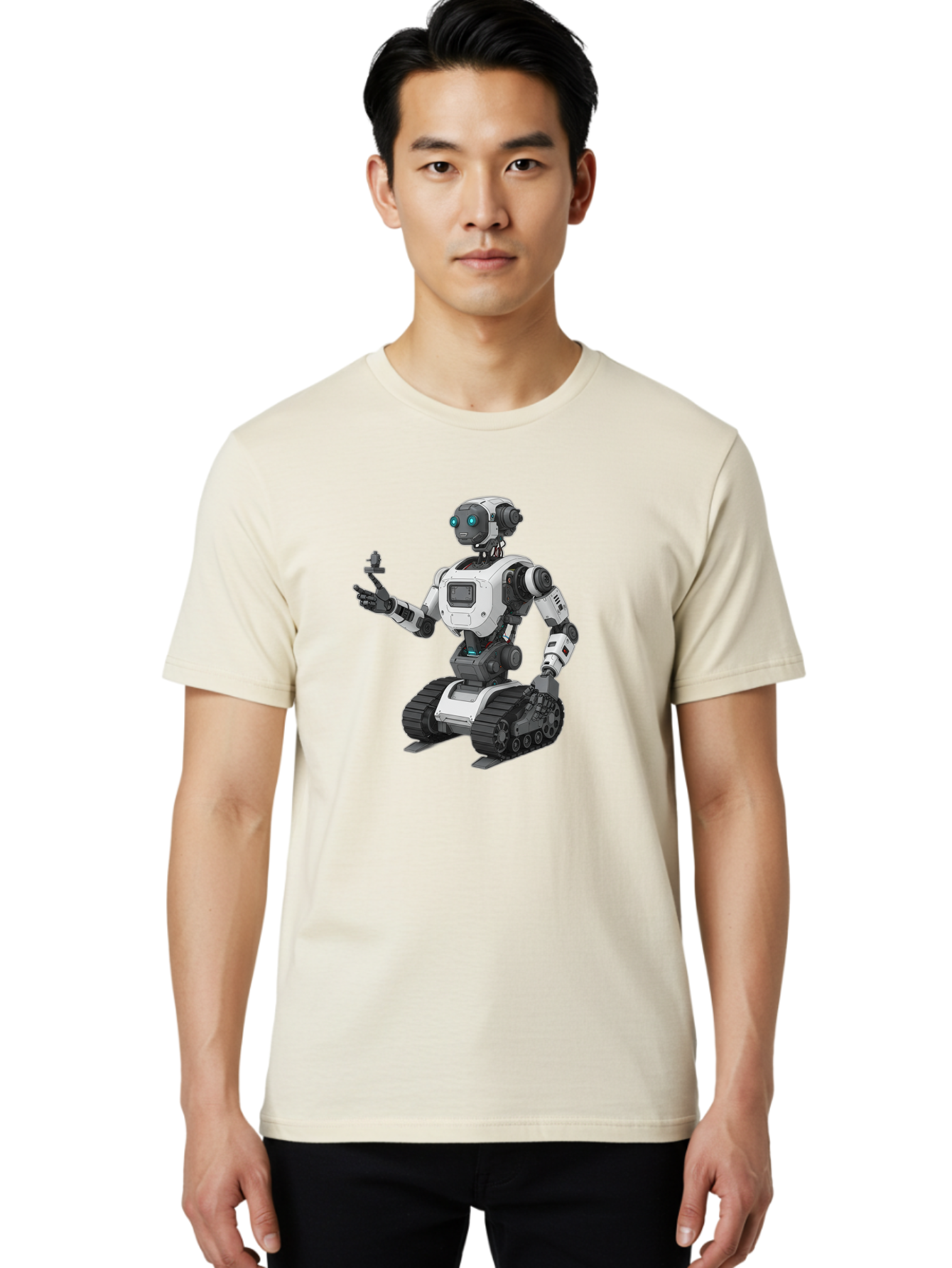 Robot-6 Men'S Graphic Tee, 100% Cotton, Comfortable Casual Summer Wear, Machine Washable, Robot With Tank Tracks, Artificial Intelligence, Futuristic Design, Robotic Technology, Cybernetic Robot, Machine Learning, Robotic Innovation Bab346
